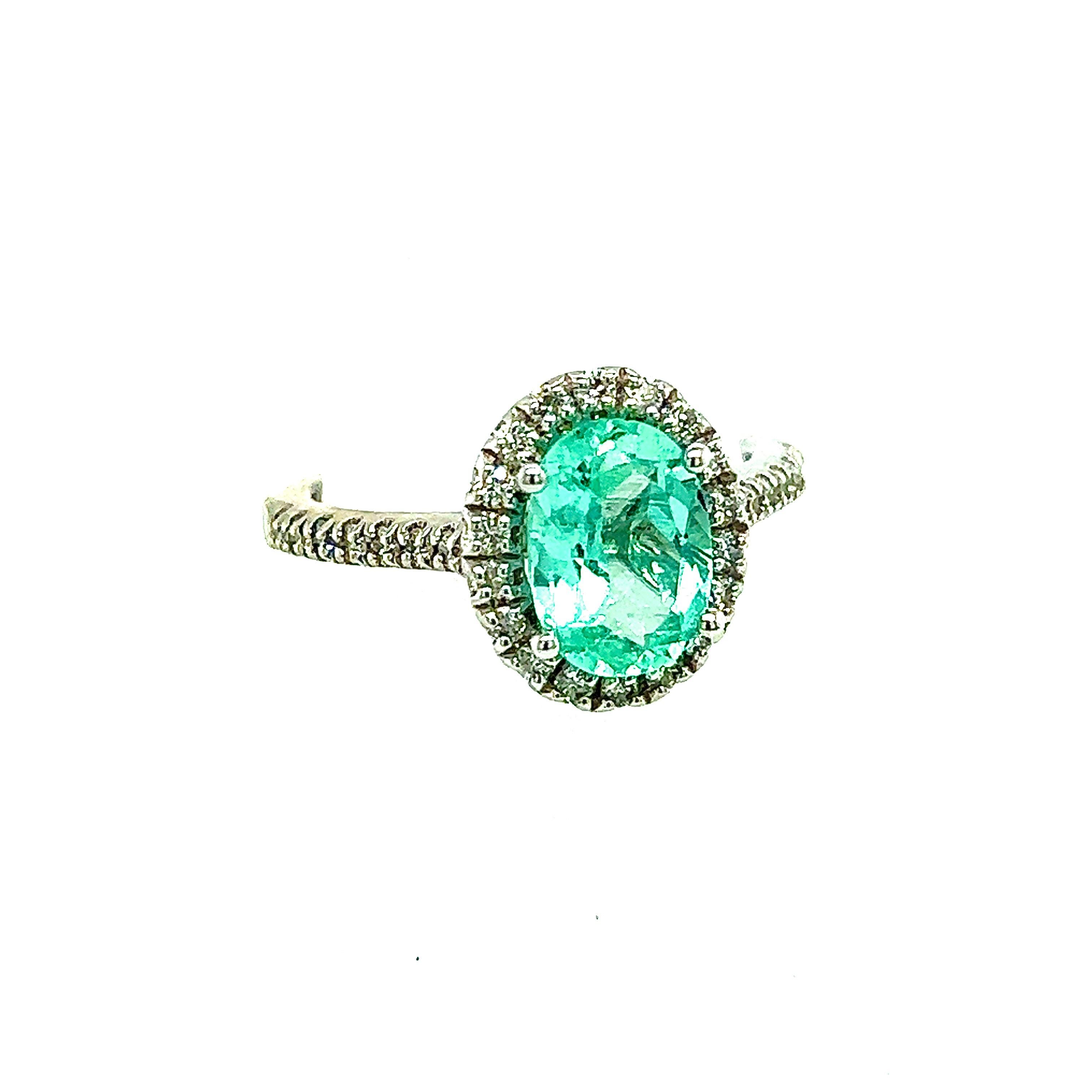 Natural Colombian Emerald Diamond Ring Size 6.5 14k W Gold 2.98 TCW Certified In New Condition For Sale In Brooklyn, NY