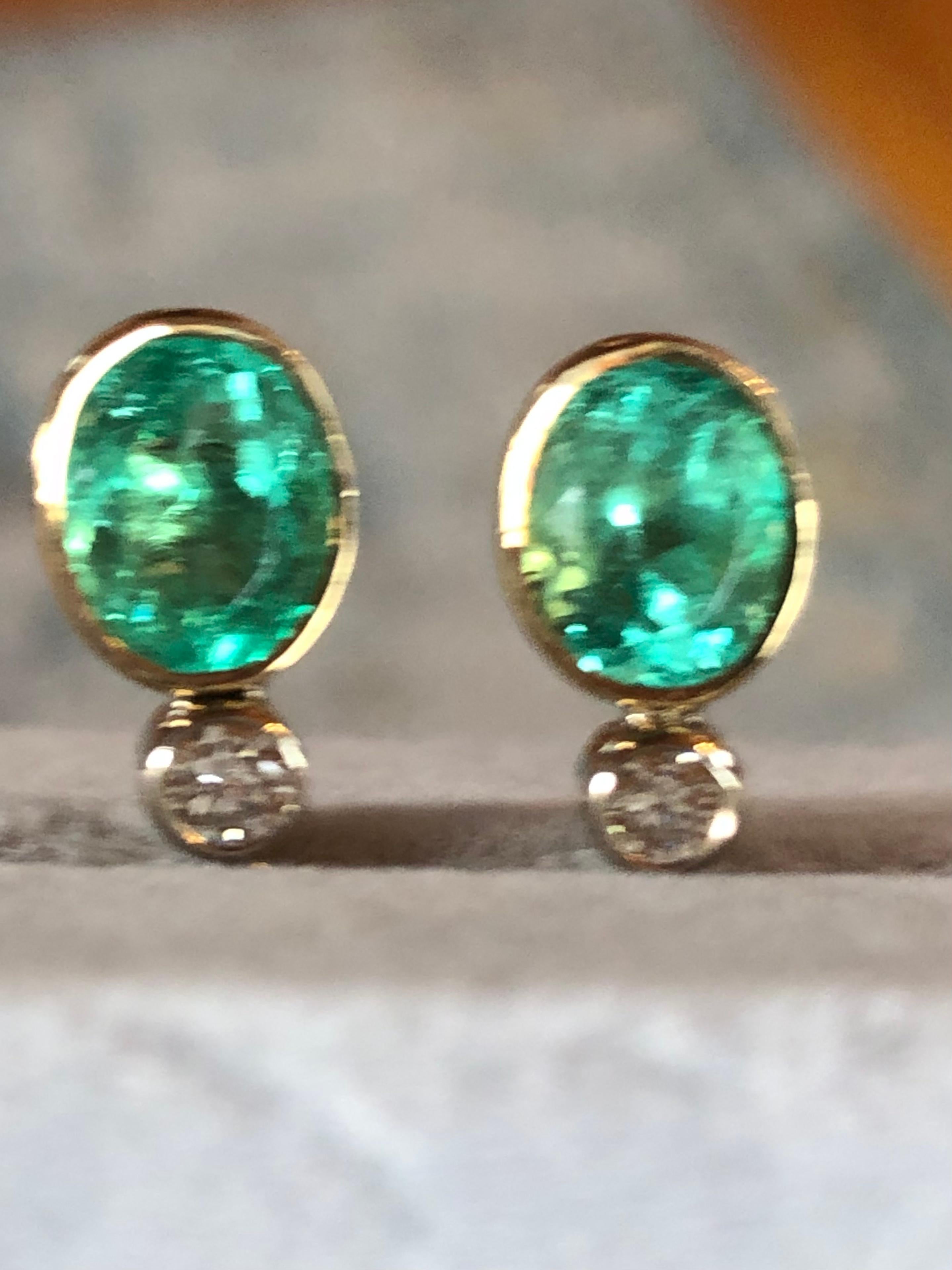 Natural Colombian Emerald Diamond Stud Earrings 18 Karat For Sale 6