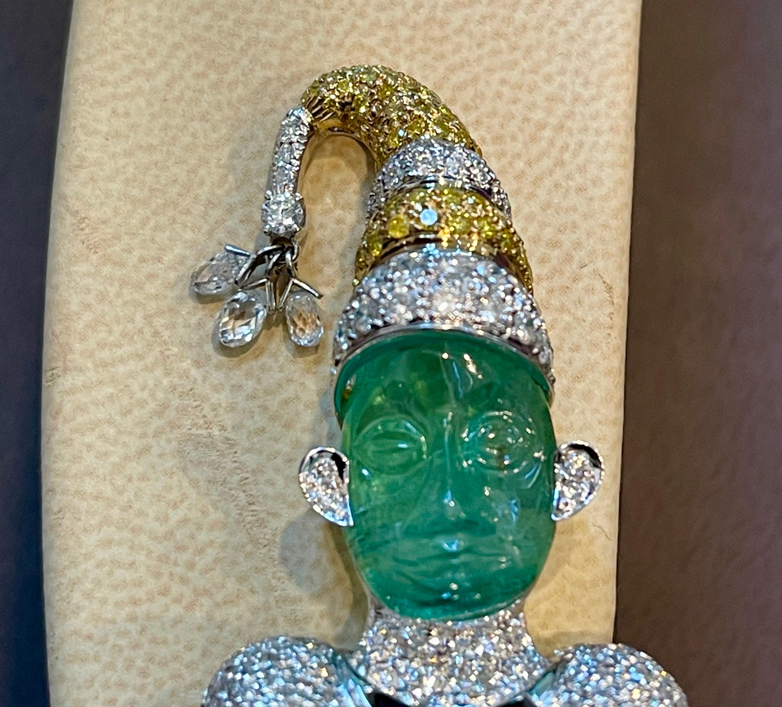 GIA Certified Russian Emerald & Burma Sapphire White & Yellow Diamond  Joker Pin For Sale 2