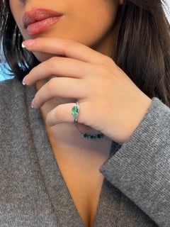 Oval Colombian Emerald Solitaire Ring 14K White Gold Modern Contemporary