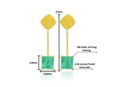 Natural Colombian Emerald Square cut drop Earrings in 18k solid gold