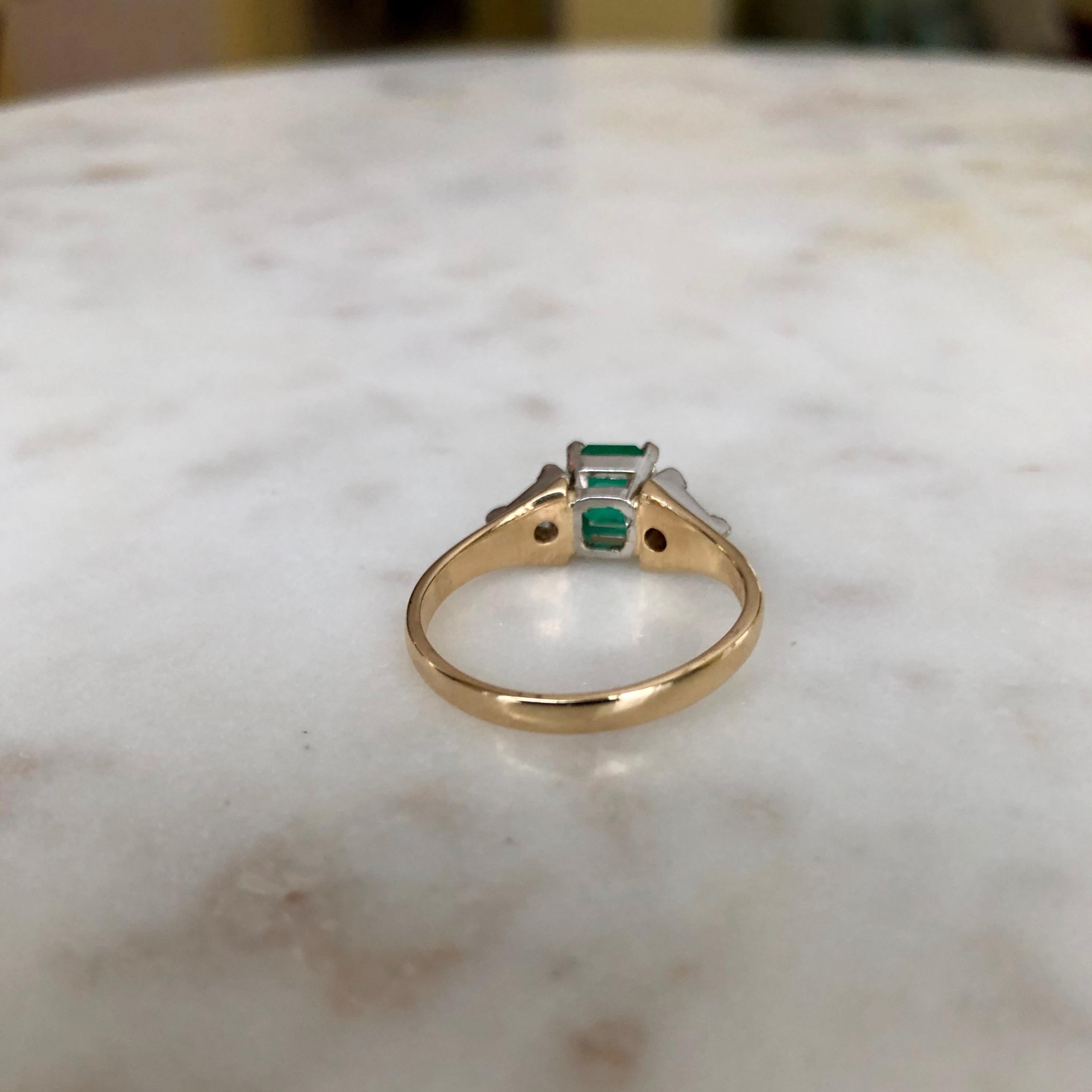 Vintage Colombian Emerald Triangular Diamond Three-Stone Engagement Ring 2
