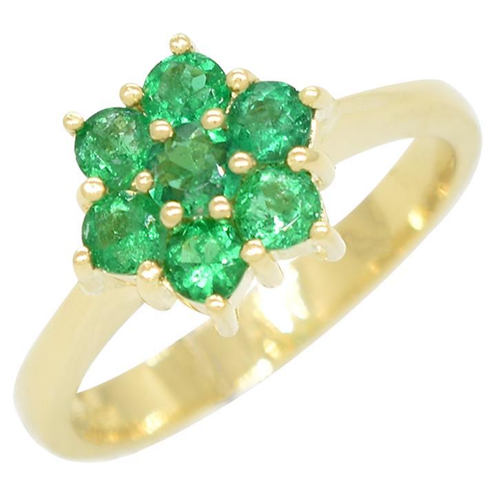 Natural Colombian Emeralds in Cluster Fashion Gold Ring May Birthstone Jewelry For Sale