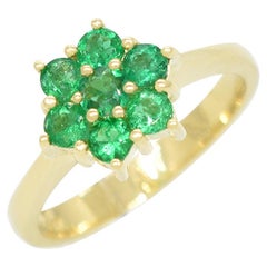 Natural Colombian Emeralds in Cluster Fashion Gold Ring May Birthstone Jewelry
