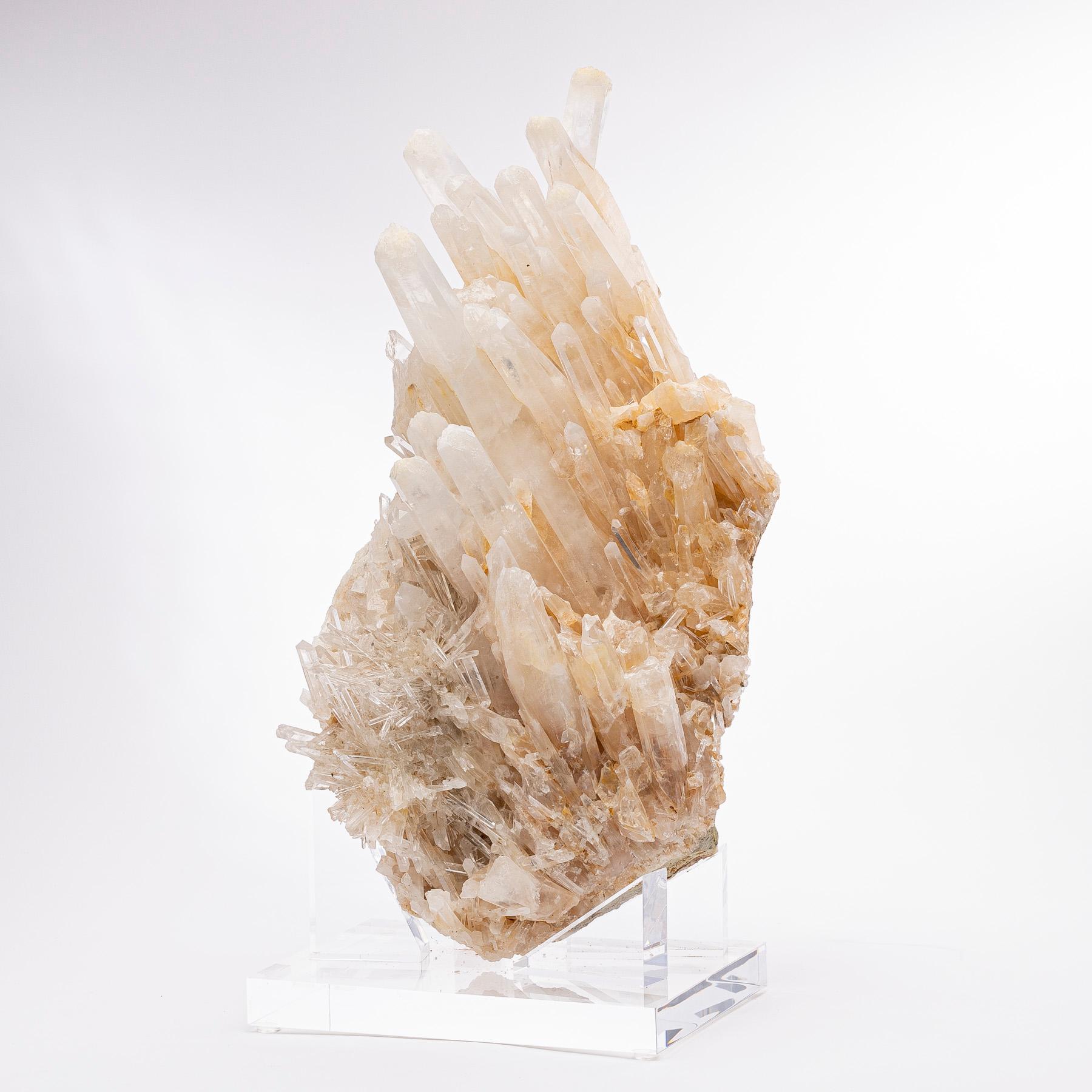 All natural Colombian quartz specimen mounted on acrylic base.