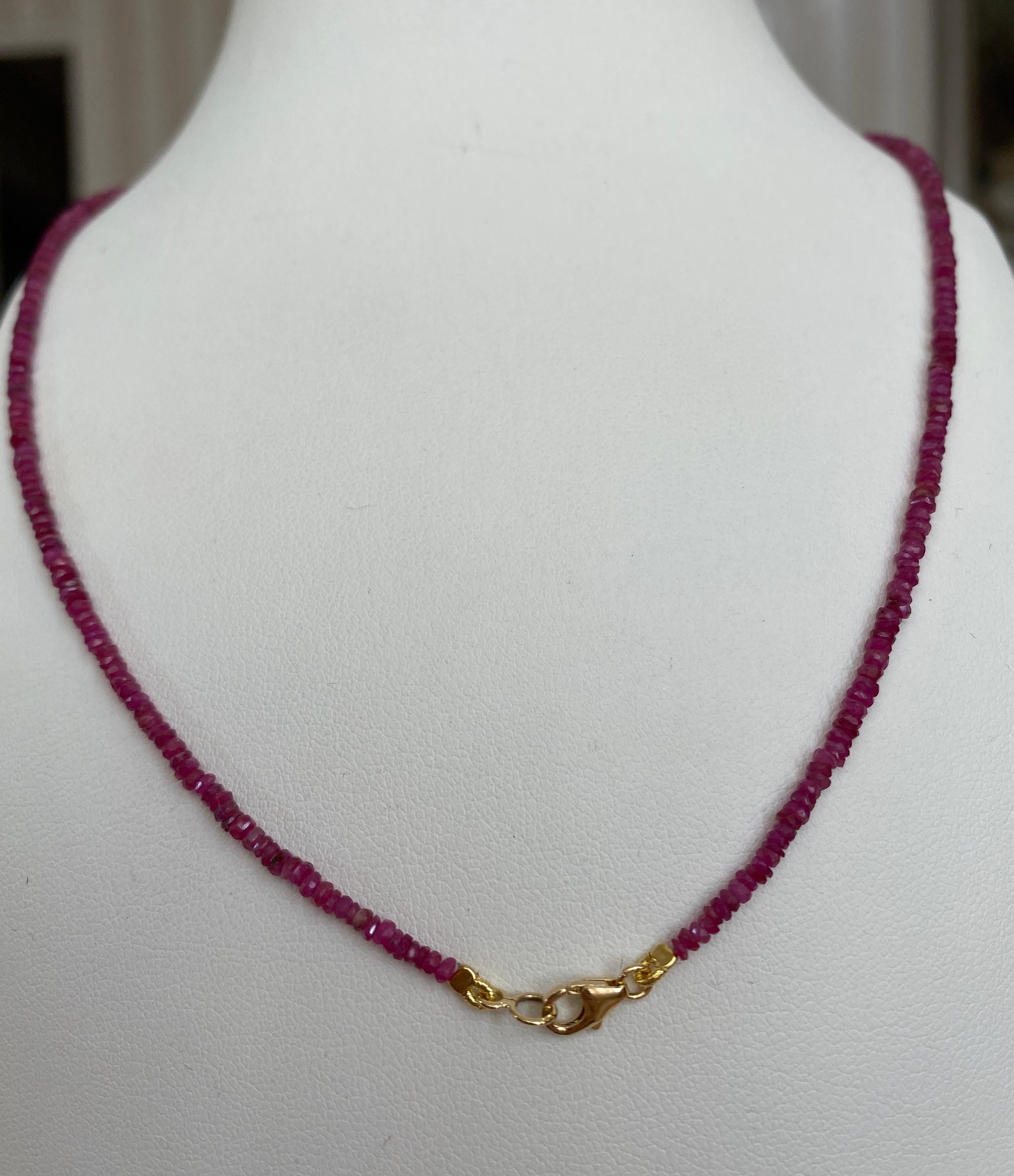 Bead Natural Colombian Ruby Necklace with 18k Yellow Gold Clasp For Sale