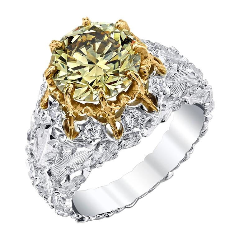 GIA Certified 3.11 Carat Natural Fancy Green Diamond Cocktail Ring in 18k Gold For Sale