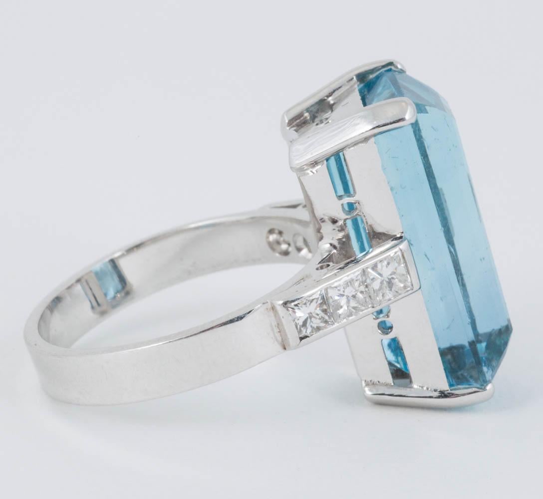 Edwardian Natural Color Aquamarine and Diamond Mounted in 18 Carat Gold Ring