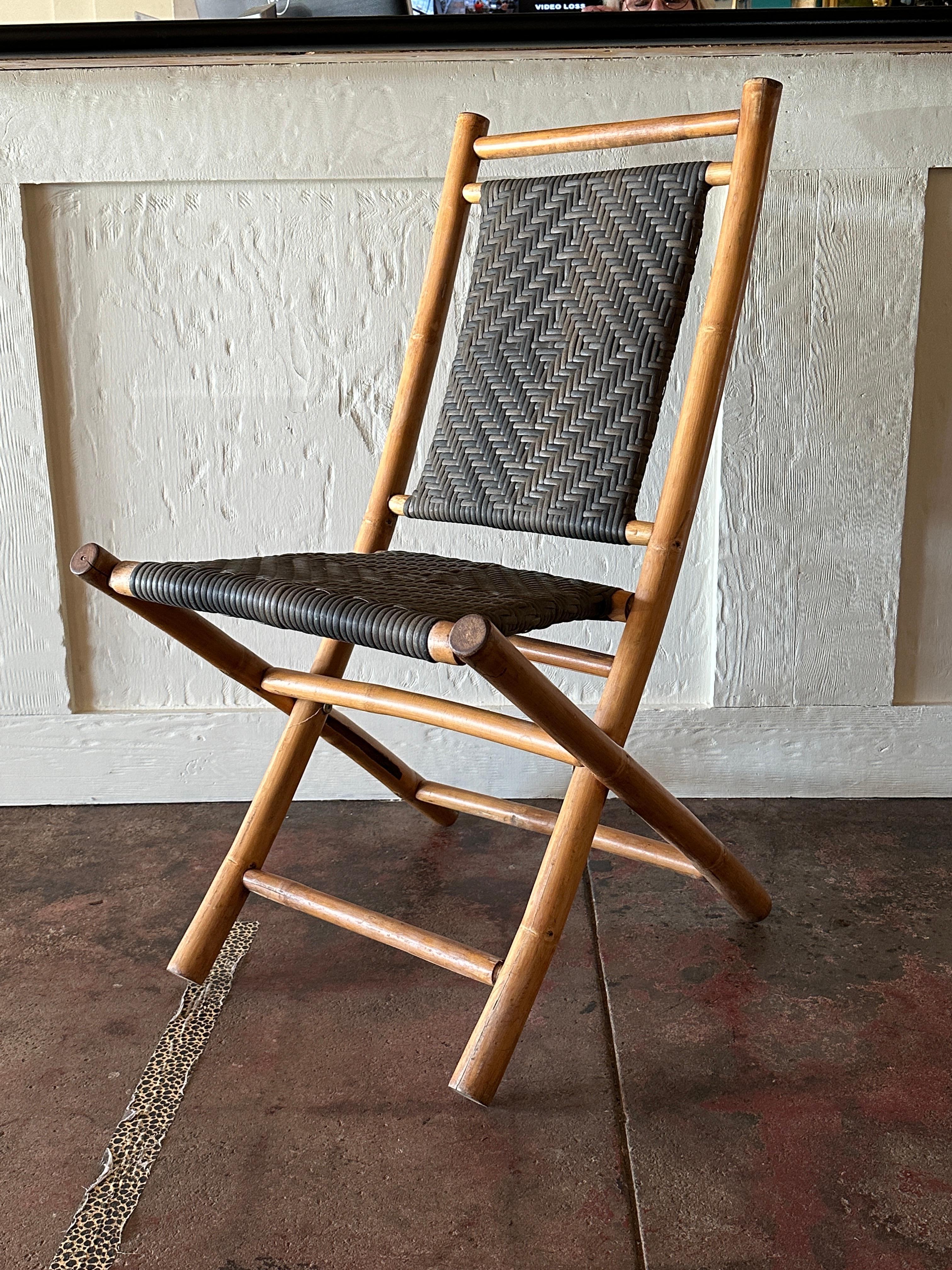 American Natural Color Bamboo and Brown Rush Folding Chairs