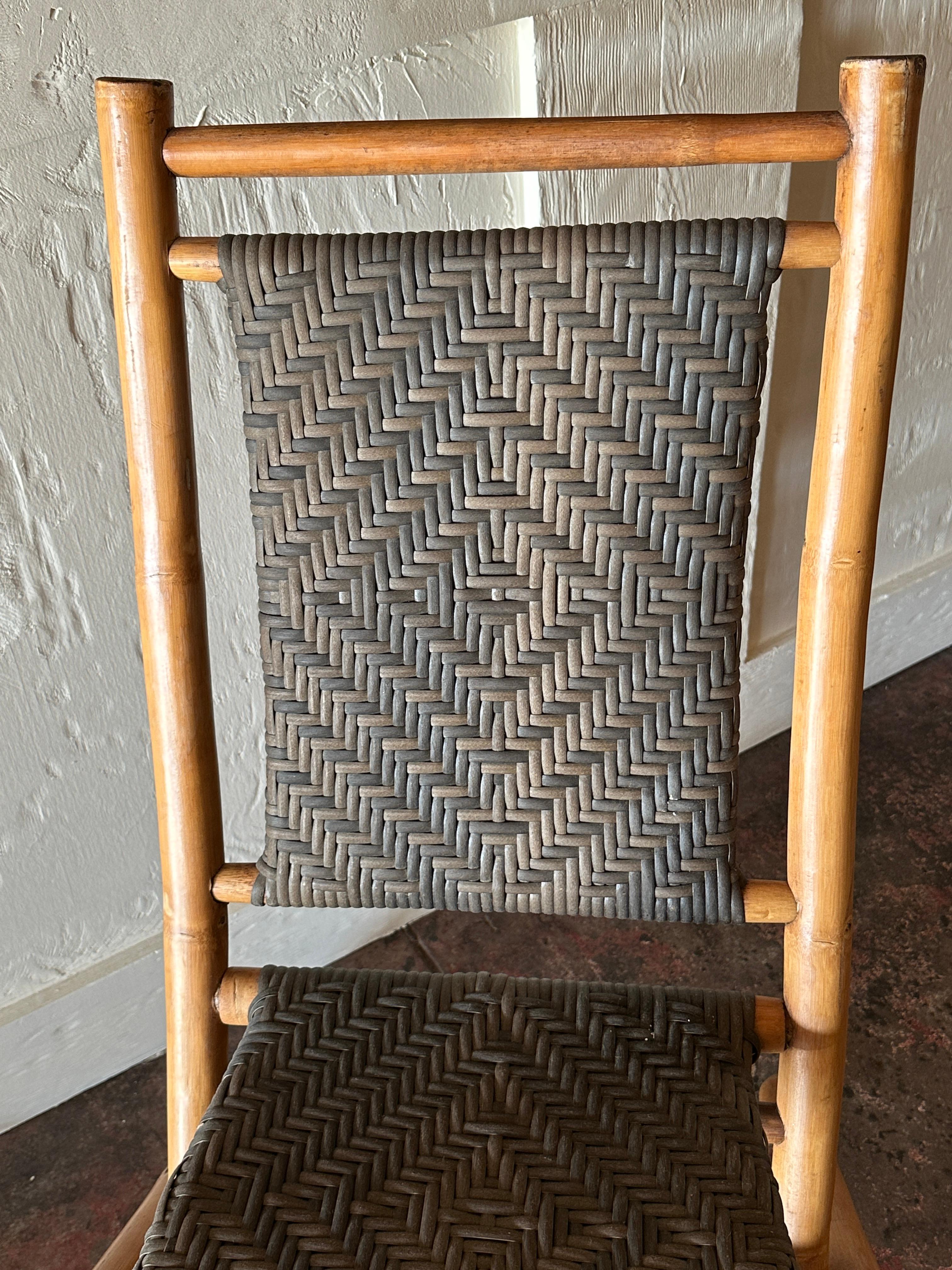 Woven Natural Color Bamboo and Brown Rush Folding Chairs