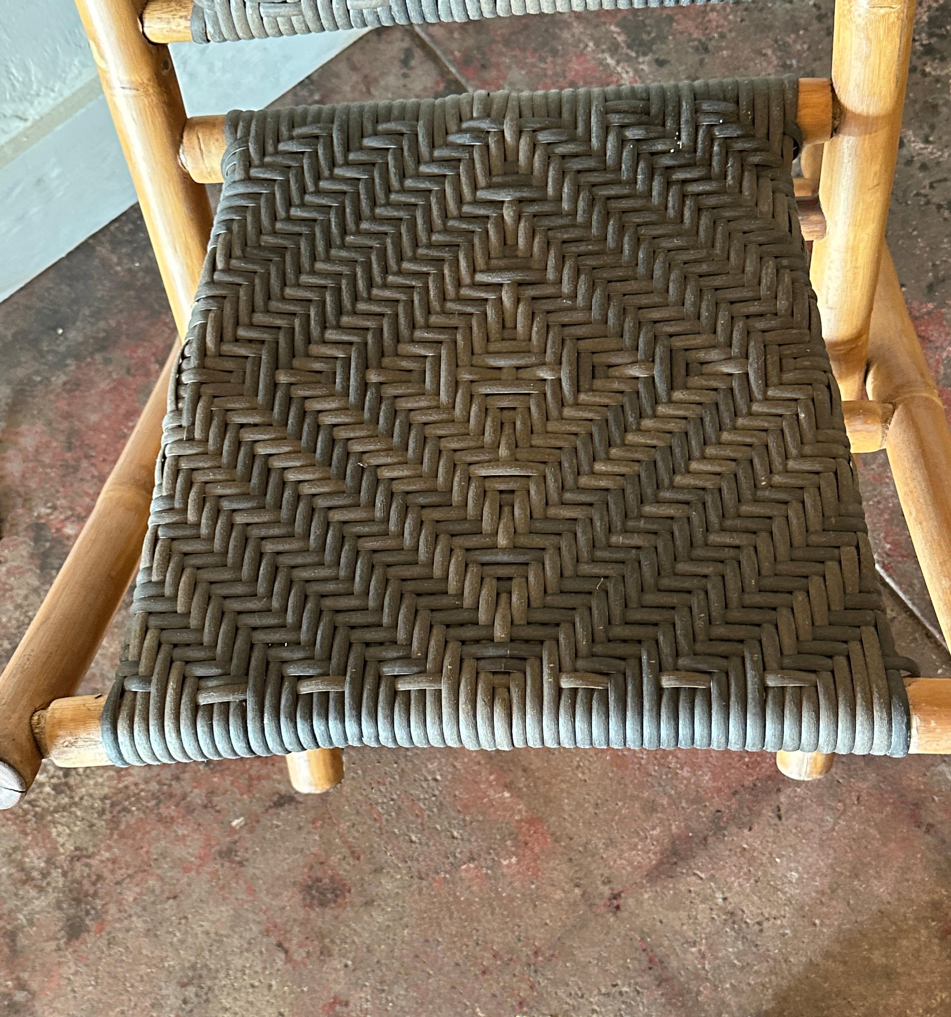 Natural Color Bamboo and Brown Rush Folding Chairs In Good Condition In Pasadena, CA