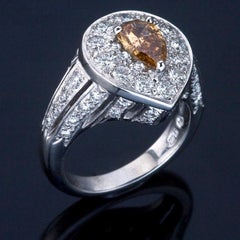 Natural Color Champagne Diamond  0.88 CT, Platinum Ring-