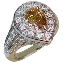 Natural Color Champagne Diamond  0.88 CT, Platinum Ring-