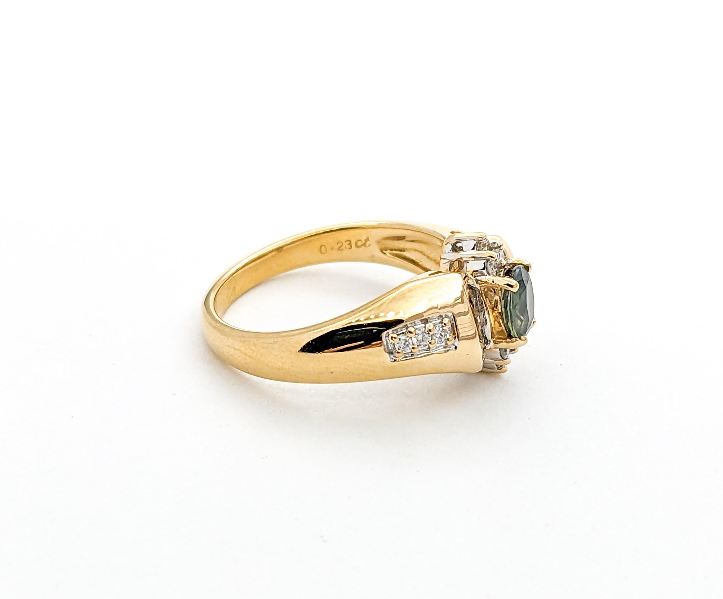 Natürlicher Farbwechsel Alexandrit & Baguette Diamant Ring in Gelbgold im Angebot 1