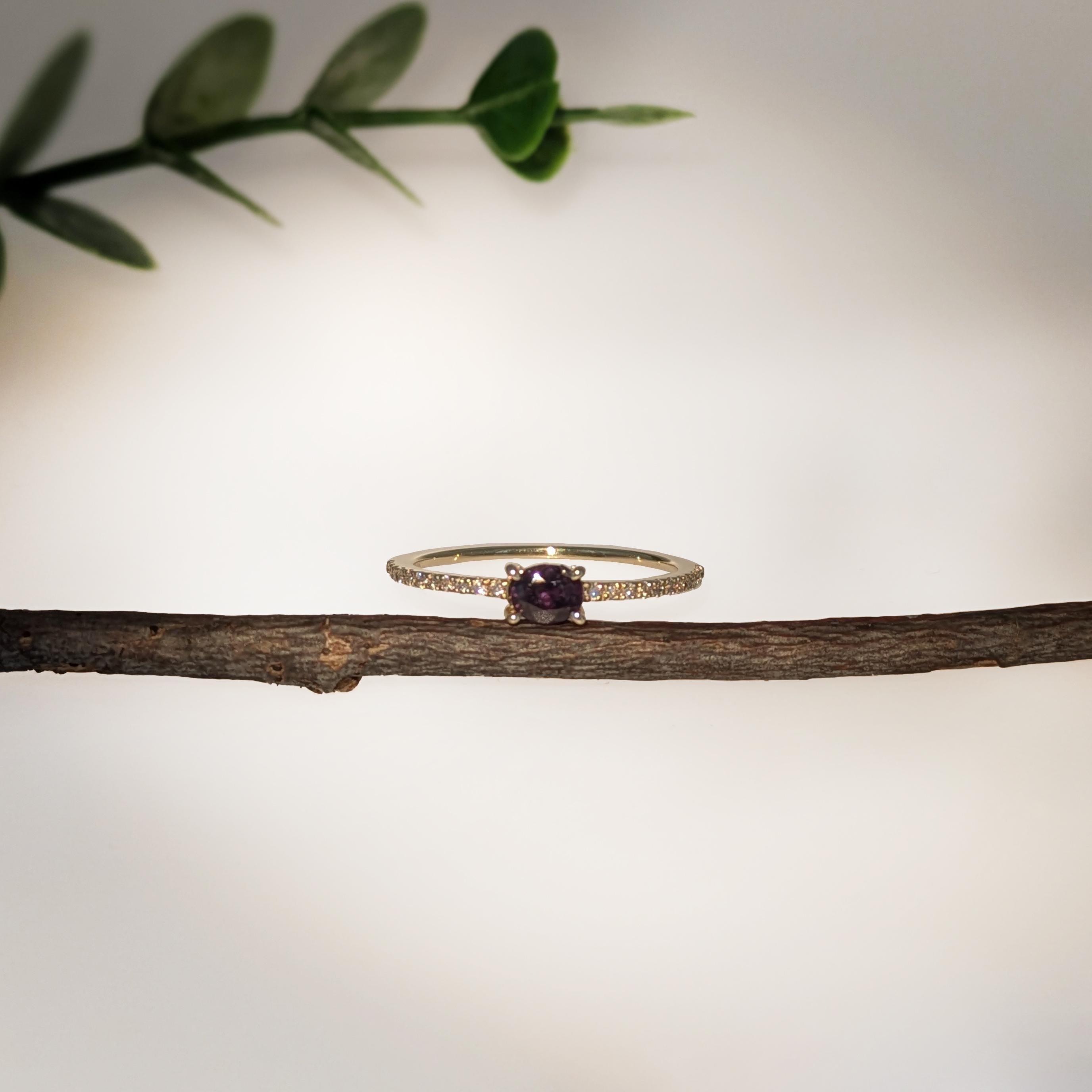 Contemporary Natural Color Change Alexandrite Engagement Ring in 14K Yellow Gold  Oval 4x3mm