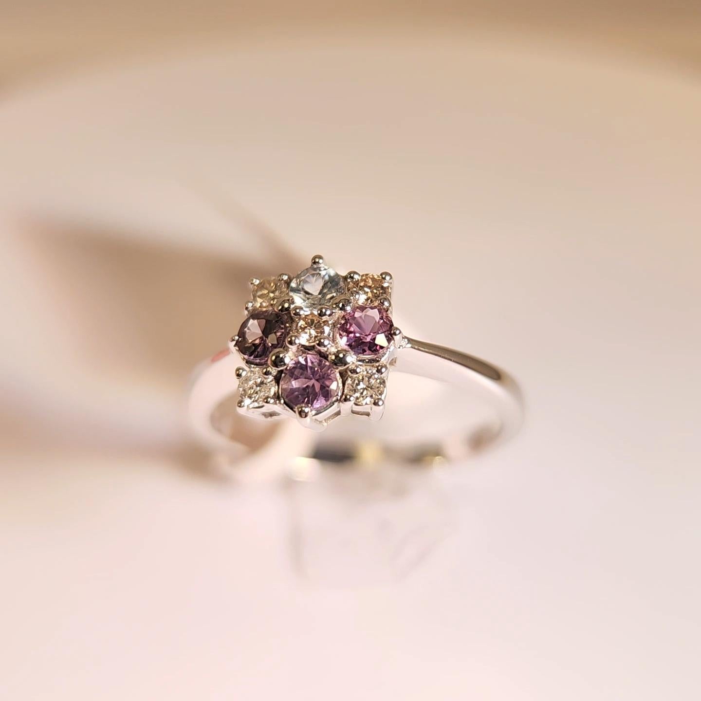 Natural Color Change Montana Sapphire and Diamond Ring 18 Karat White Gold For Sale 5