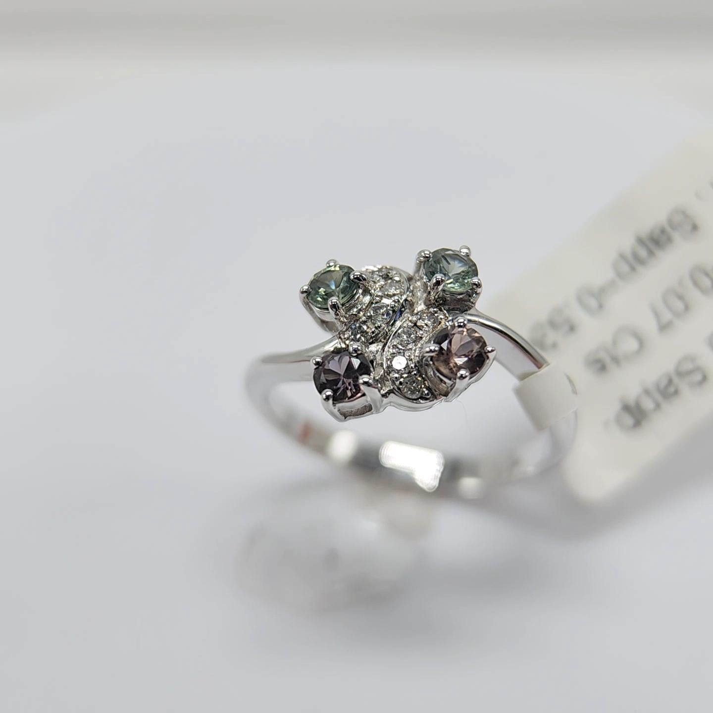 Natural Color Change Montana Sapphire and Diamond Ring 18 Karat White Gold For Sale 5