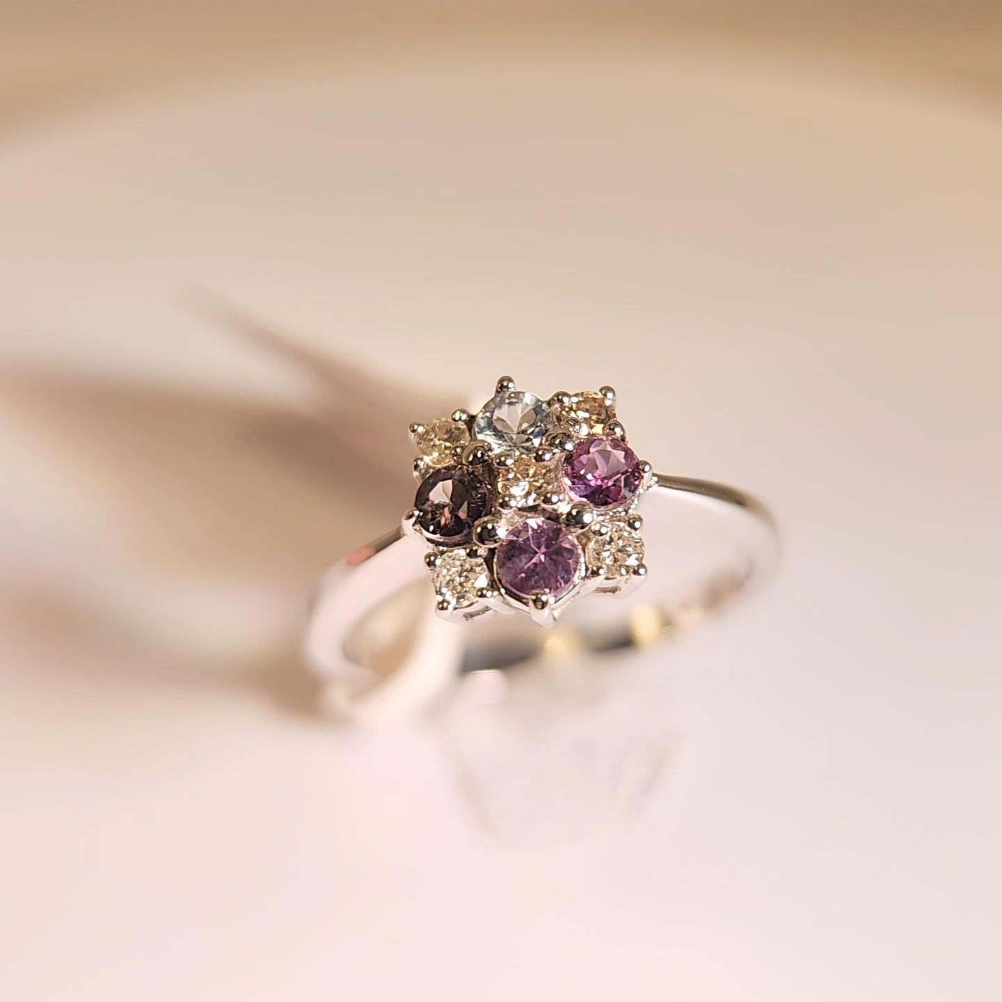 Natural Color Change Montana Sapphire and Diamond Ring 18 Karat White Gold For Sale 6