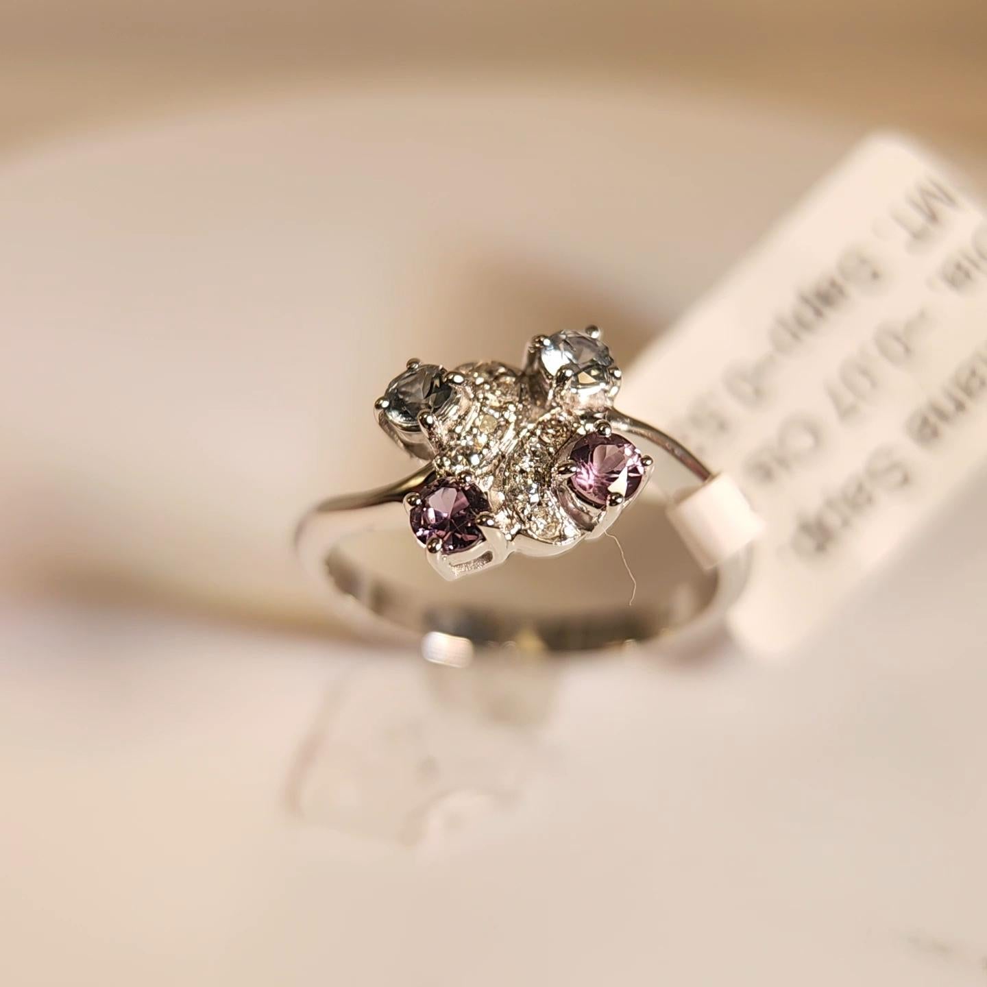 Natural Color Change Montana Sapphire and Diamond Ring 18 Karat White Gold For Sale 6