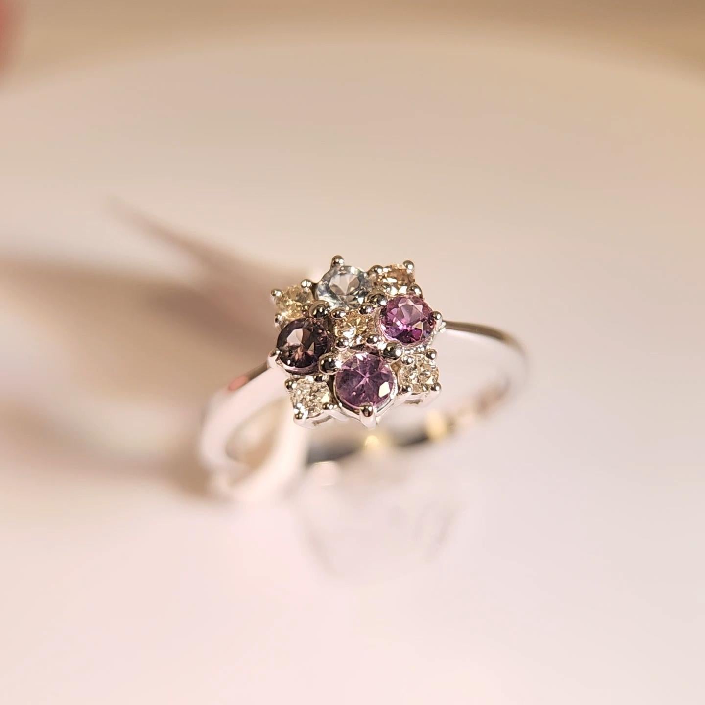 Natural Color Change Montana Sapphire and Diamond Ring 18 Karat White Gold For Sale 7