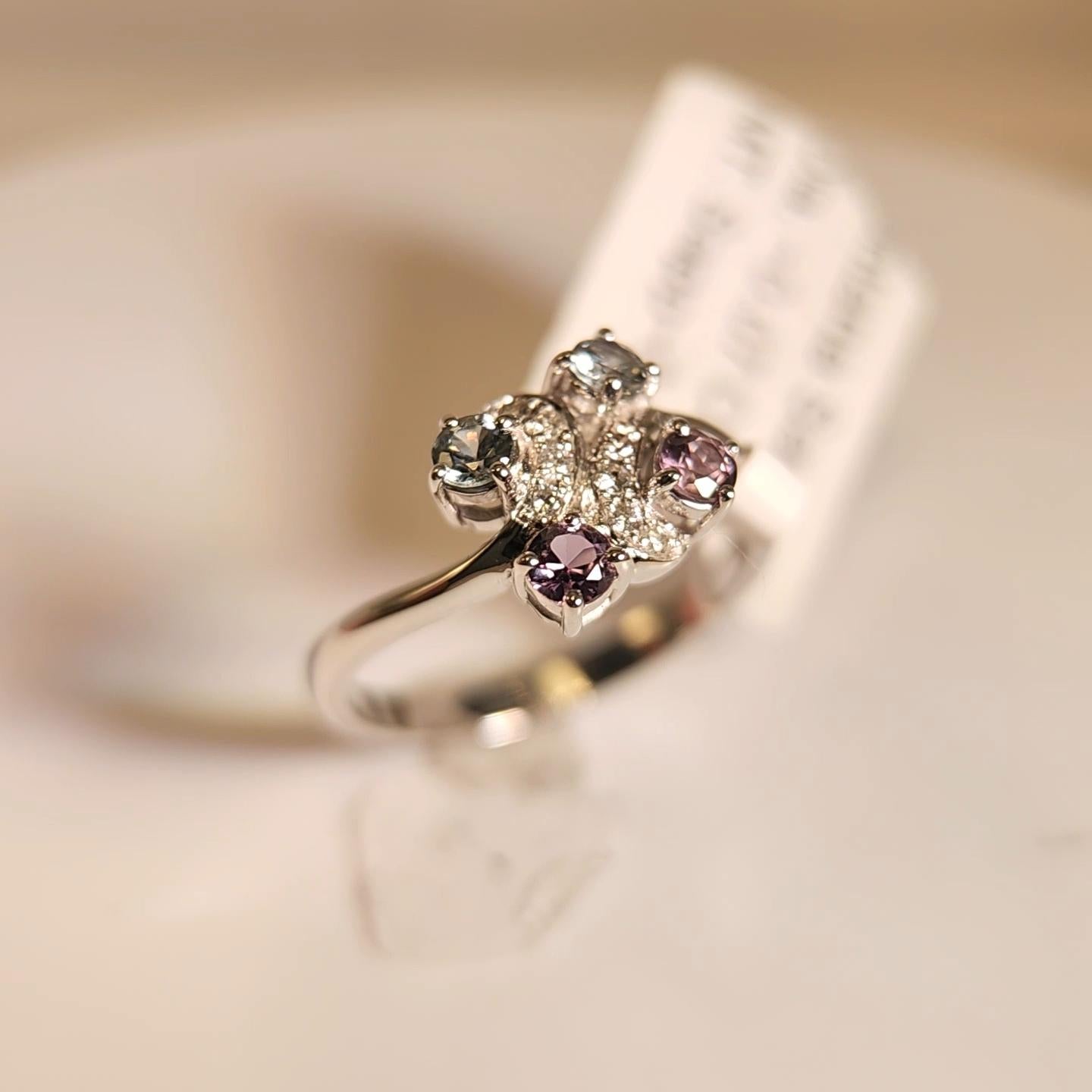 Natural Color Change Montana Sapphire and Diamond Ring 18 Karat White Gold For Sale 7