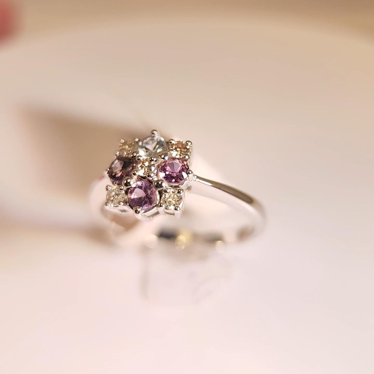 Natural Color Change Montana Sapphire and Diamond Ring 18 Karat White Gold For Sale 8