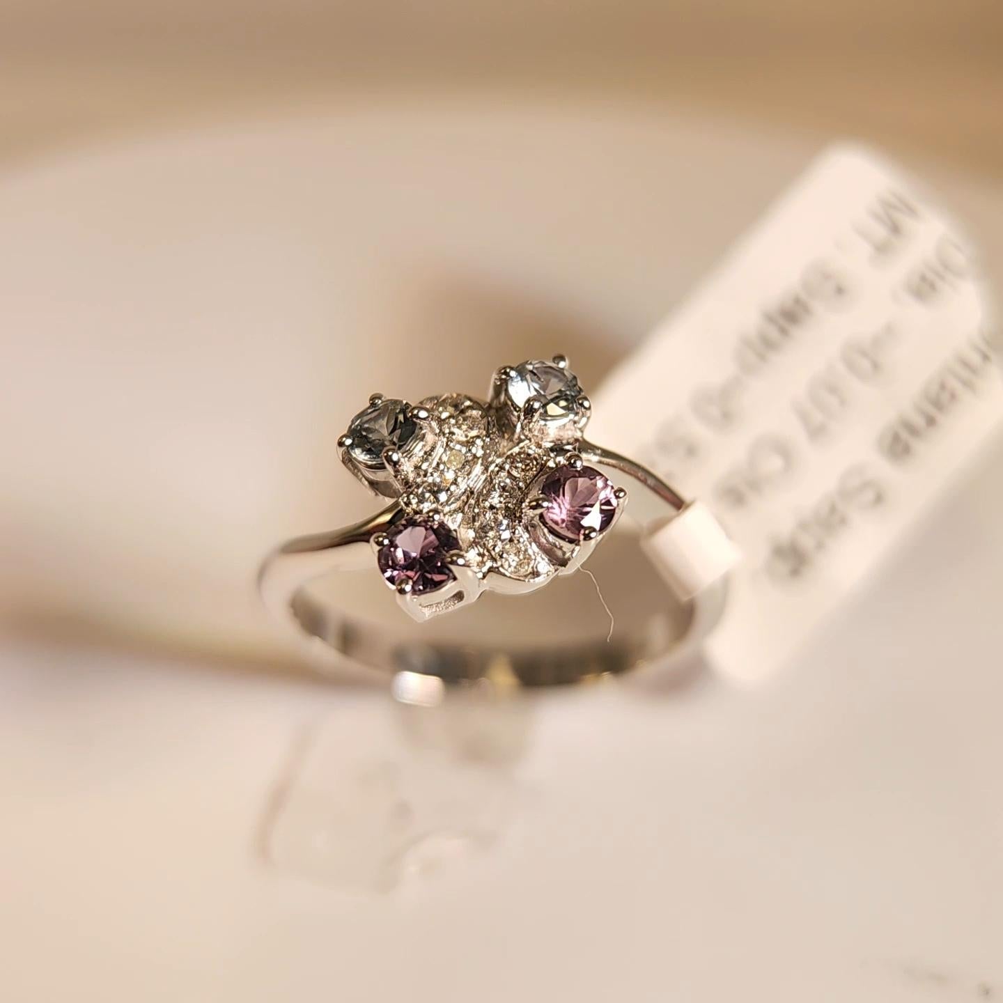 Natural Color Change Montana Sapphire and Diamond Ring 18 Karat White Gold For Sale 8
