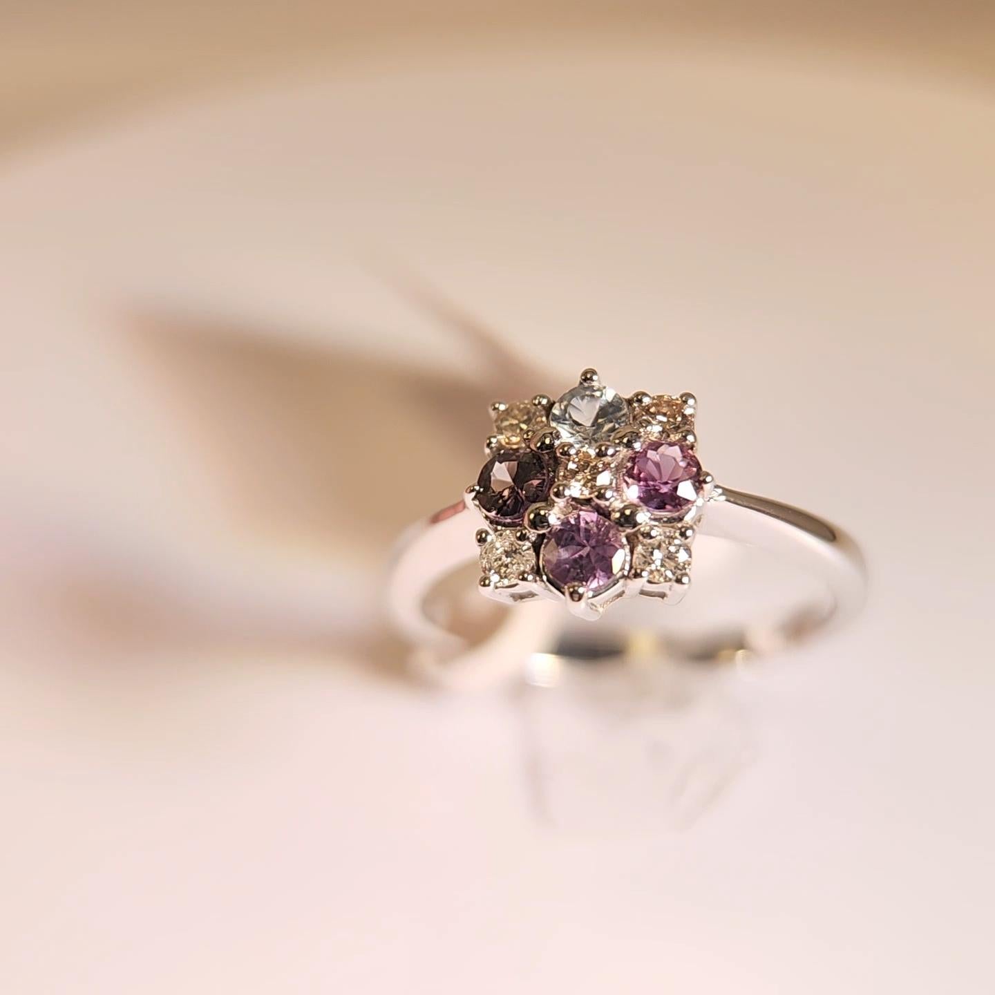 Natural Color Change Montana Sapphire and Diamond Ring 18 Karat White Gold For Sale 9