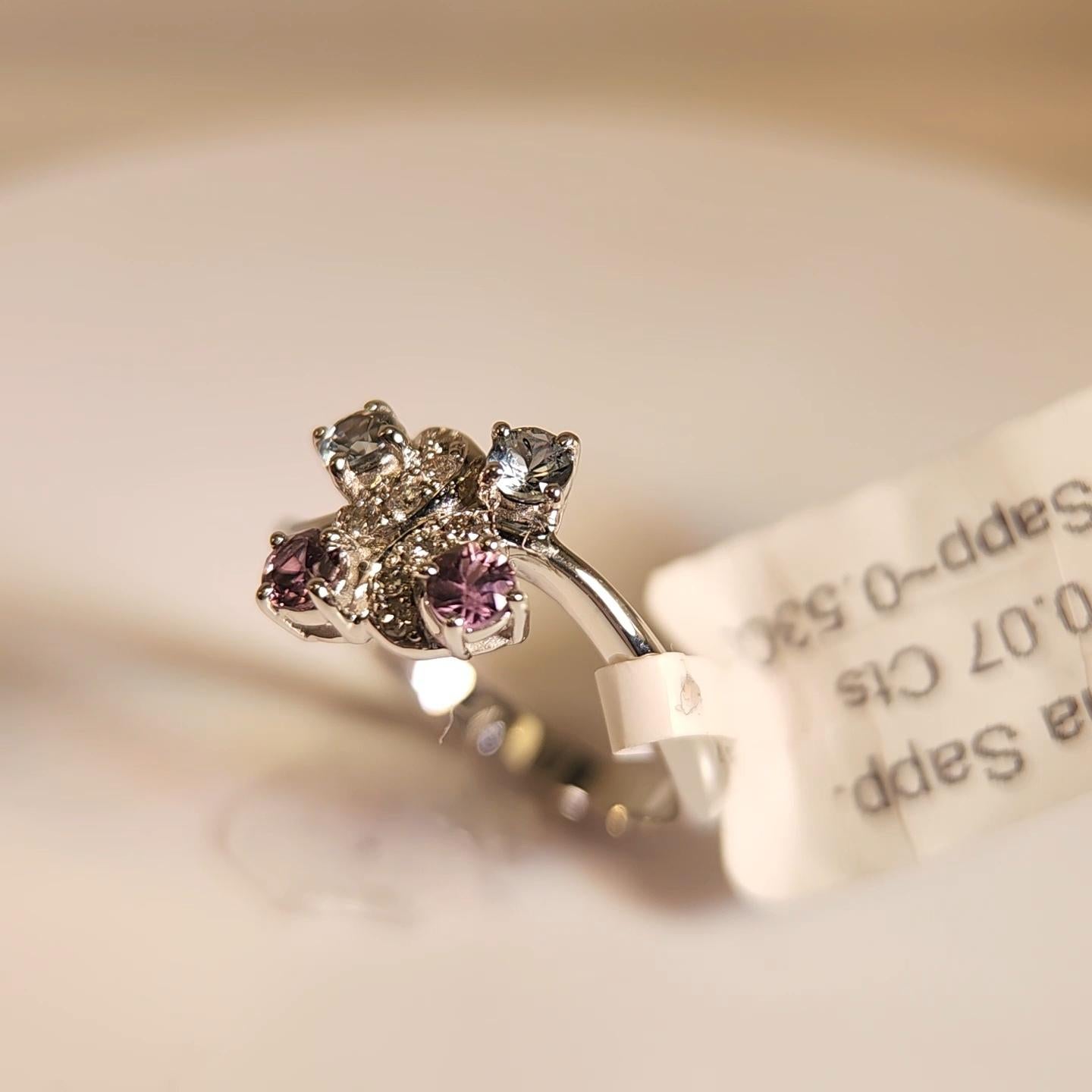 Natural Color Change Montana Sapphire and Diamond Ring 18 Karat White Gold For Sale 9