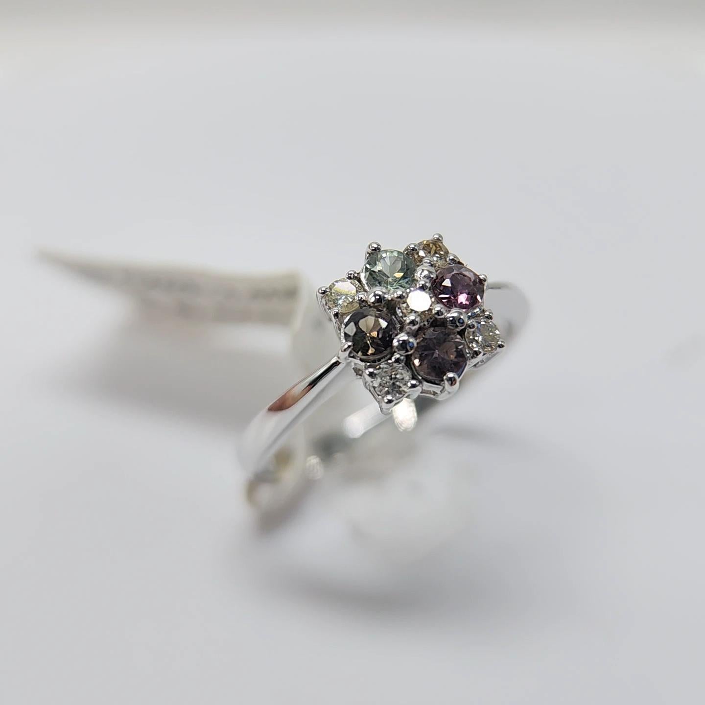 Natural Color Change Montana Sapphire and Diamond Ring 18 Karat White Gold For Sale 10