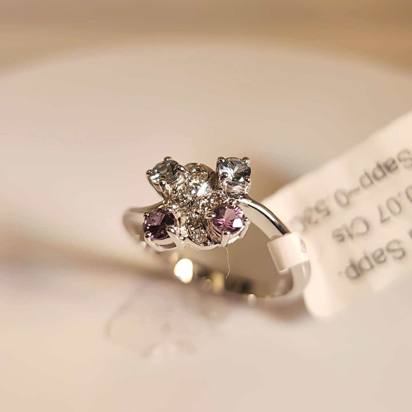 Natural Color Change Montana Sapphire and Diamond Ring 18 Karat White Gold For Sale 10