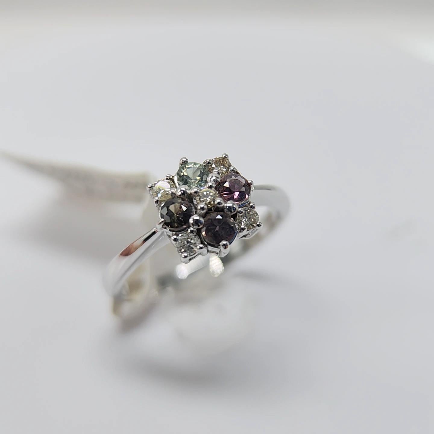Natural Color Change Montana Sapphire and Diamond Ring 18 Karat White Gold For Sale 11