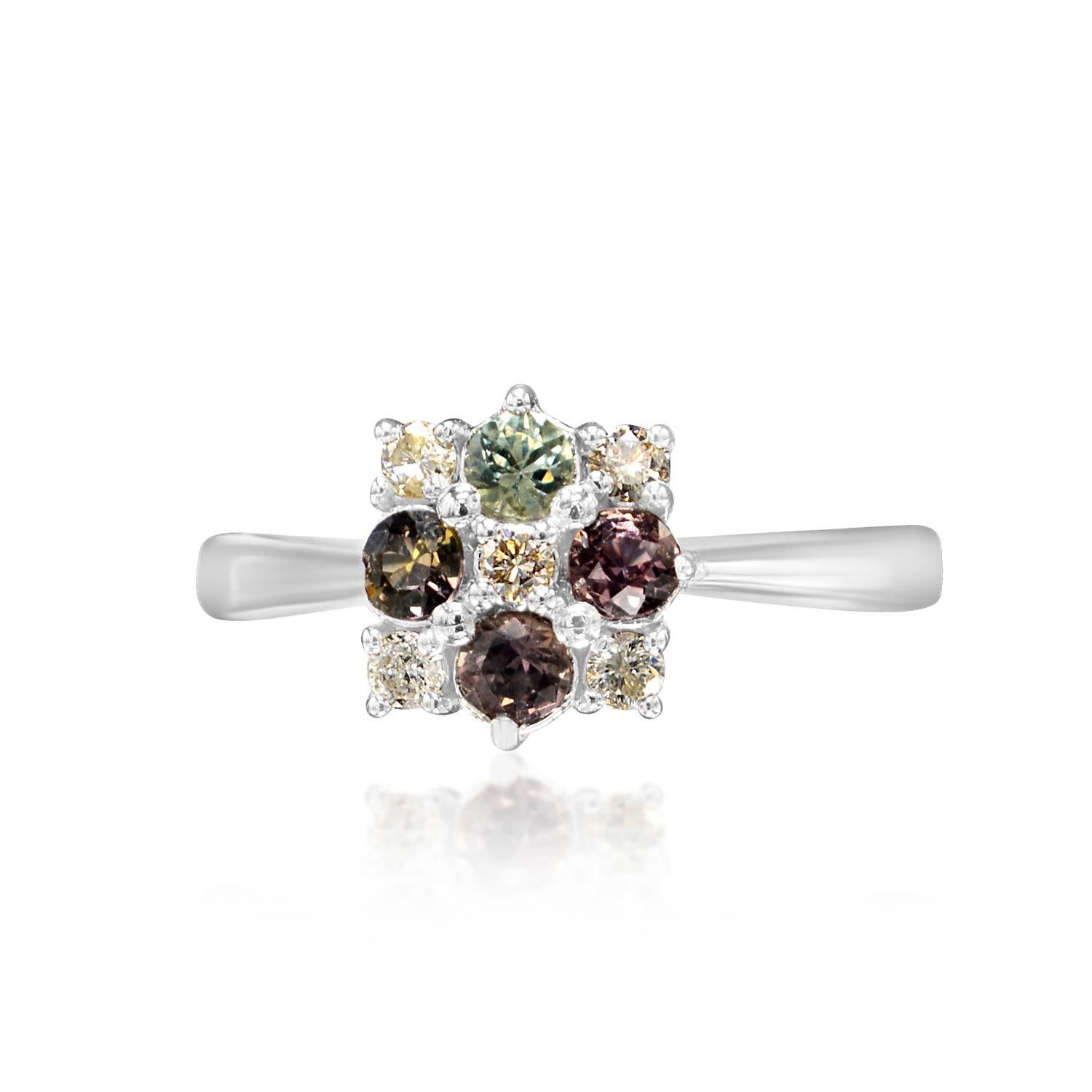 Round Cut Natural Color Change Montana Sapphire and Diamond Ring 18 Karat White Gold For Sale