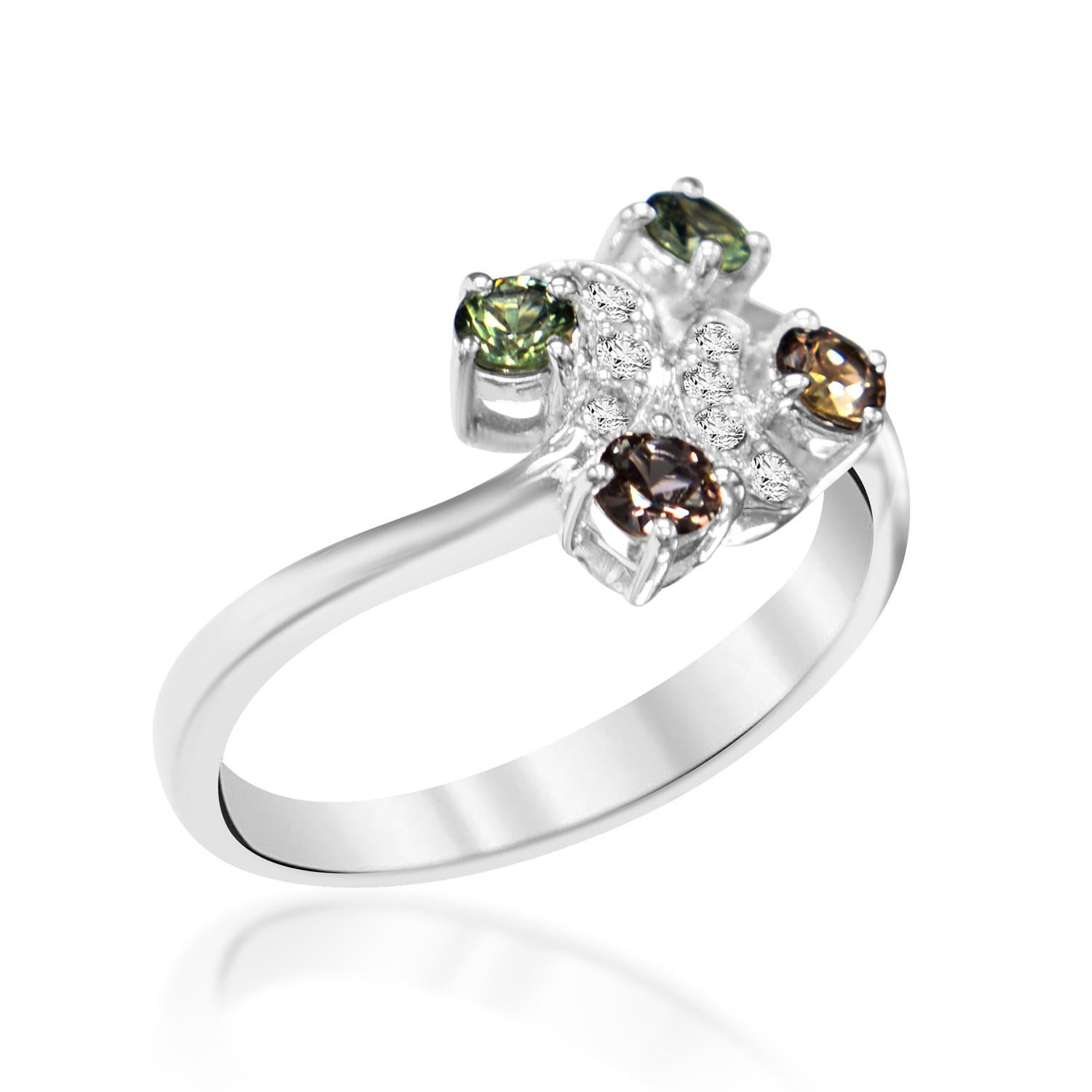 Round Cut Natural Color Change Montana Sapphire and Diamond Ring 18 Karat White Gold For Sale