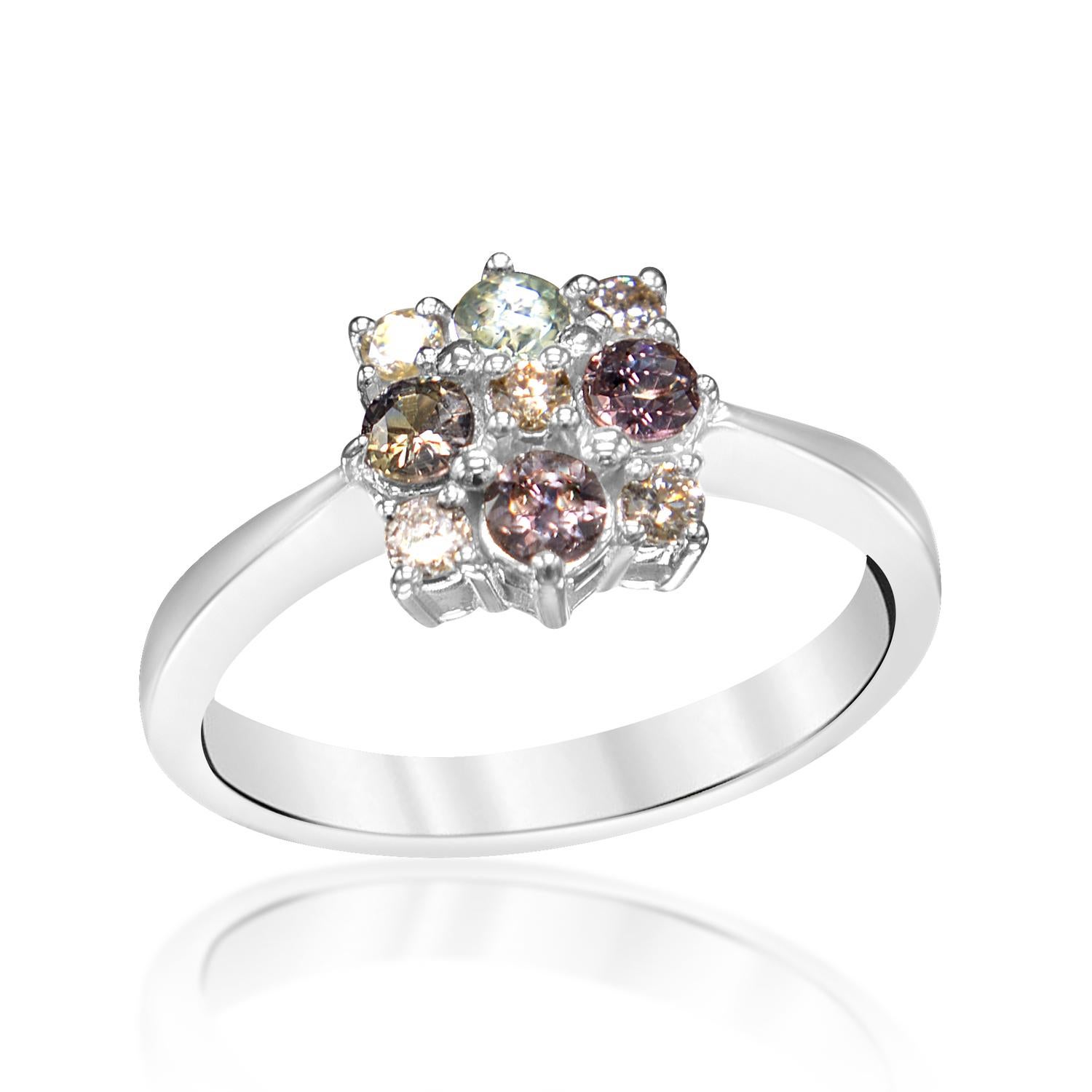 Natural Color Change Montana Sapphire and Diamond Ring 18 Karat White Gold In New Condition For Sale In Brooklyn, NY