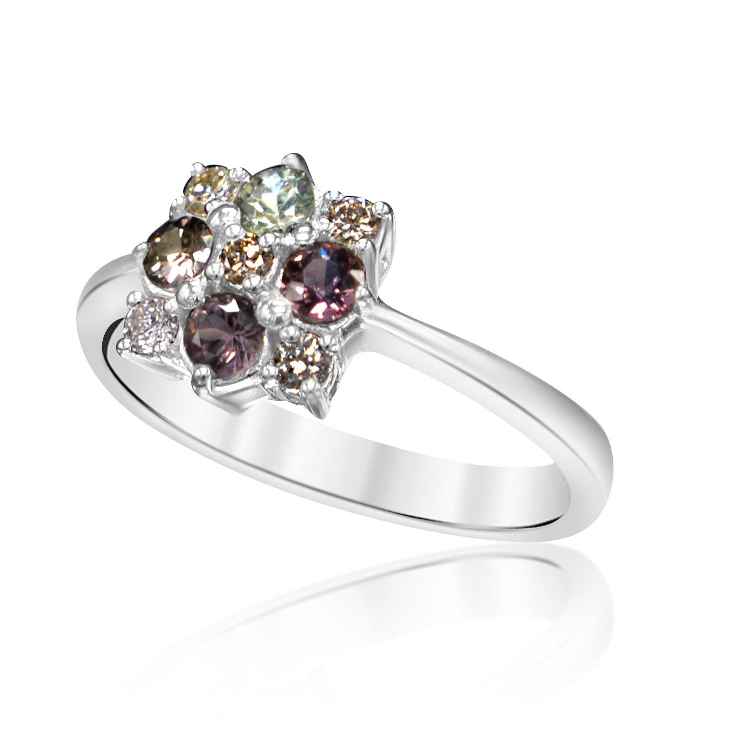 Women's Natural Color Change Montana Sapphire and Diamond Ring 18 Karat White Gold For Sale