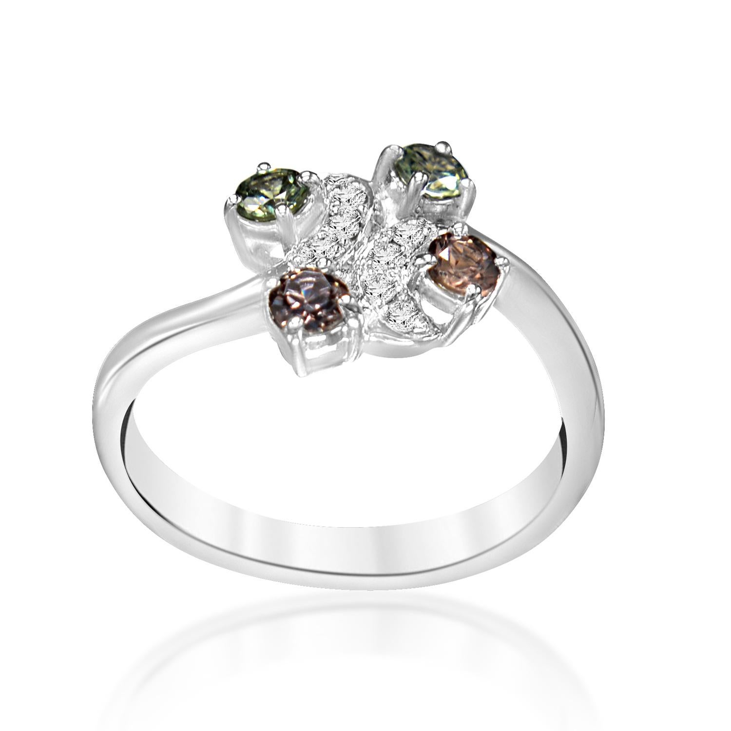 Women's Natural Color Change Montana Sapphire and Diamond Ring 18 Karat White Gold For Sale