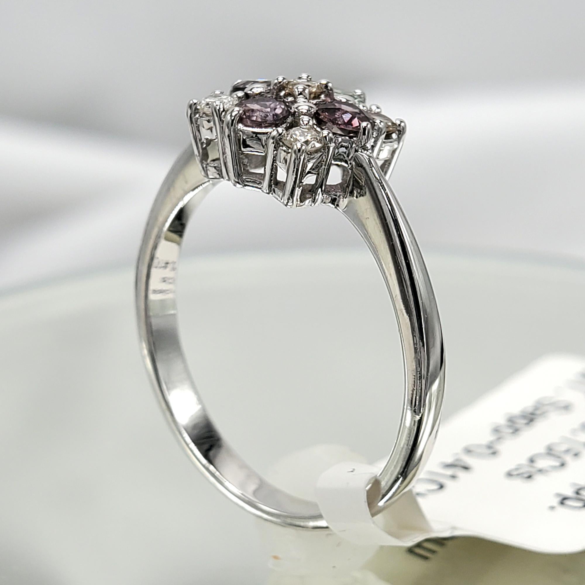 Natural Color Change Montana Sapphire and Diamond Ring 18 Karat White Gold For Sale 1