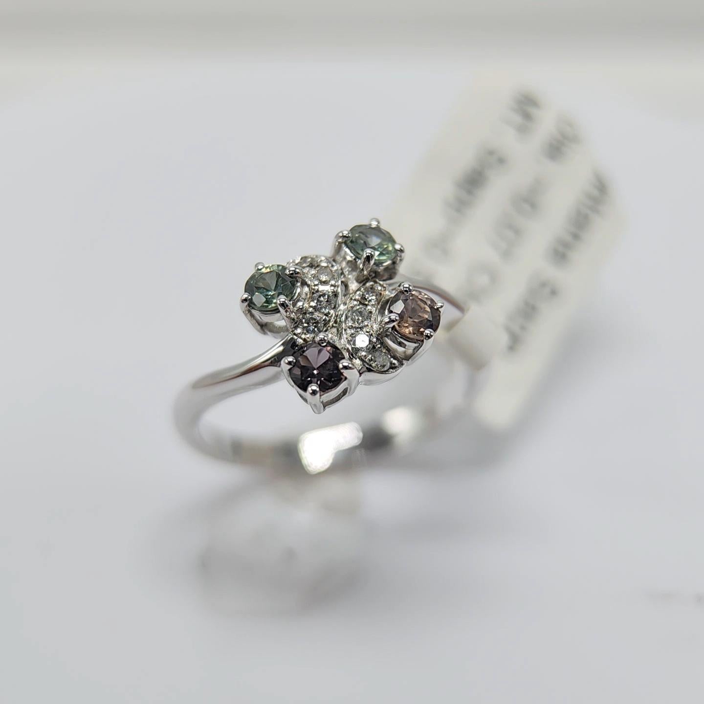 Natural Color Change Montana Sapphire and Diamond Ring 18 Karat White Gold For Sale 2