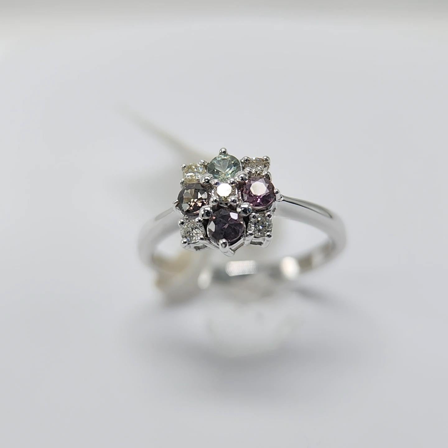 Natural Color Change Montana Sapphire and Diamond Ring 18 Karat White Gold For Sale 3