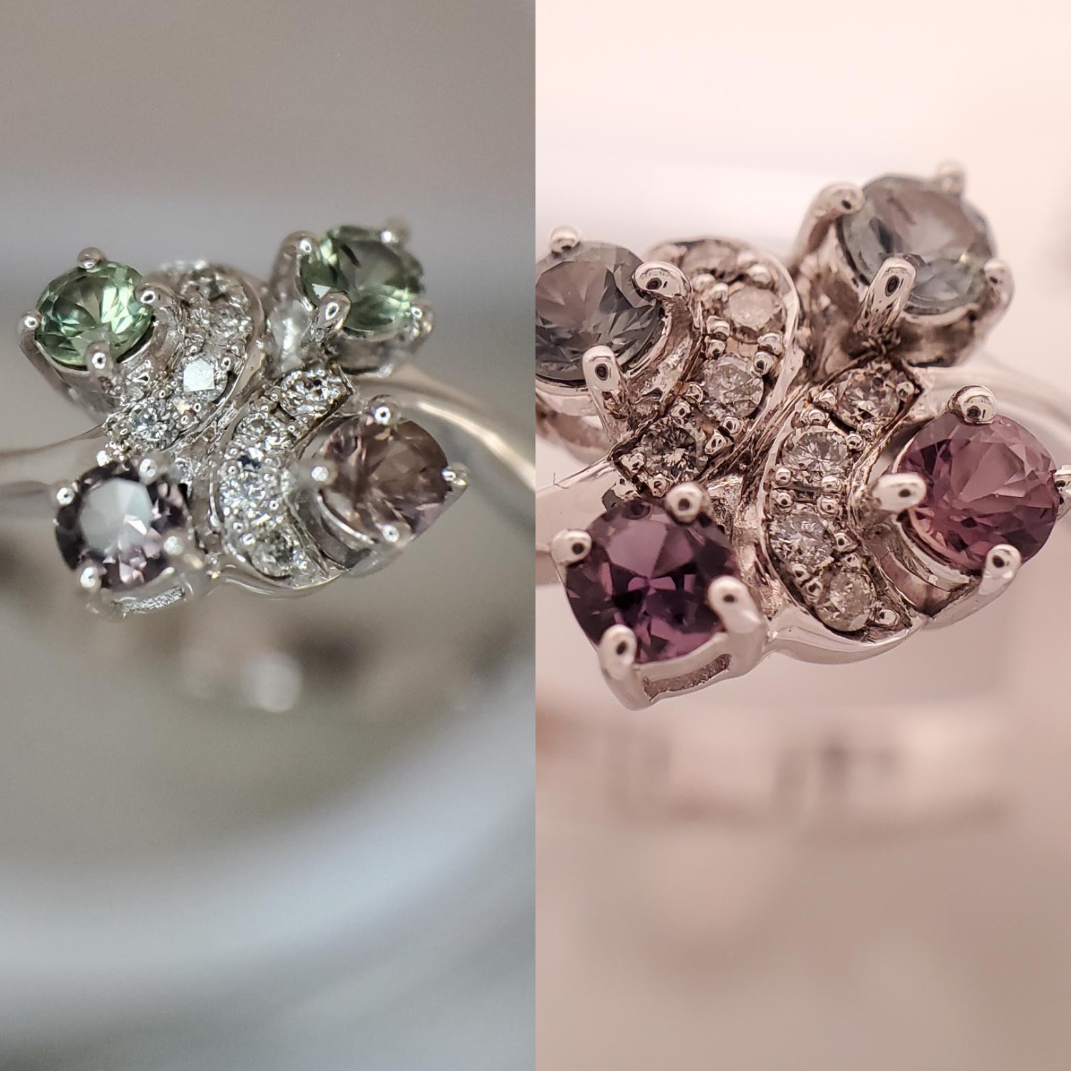 Natural Color Change Montana Sapphire and Diamond Ring 18 Karat White Gold For Sale 1