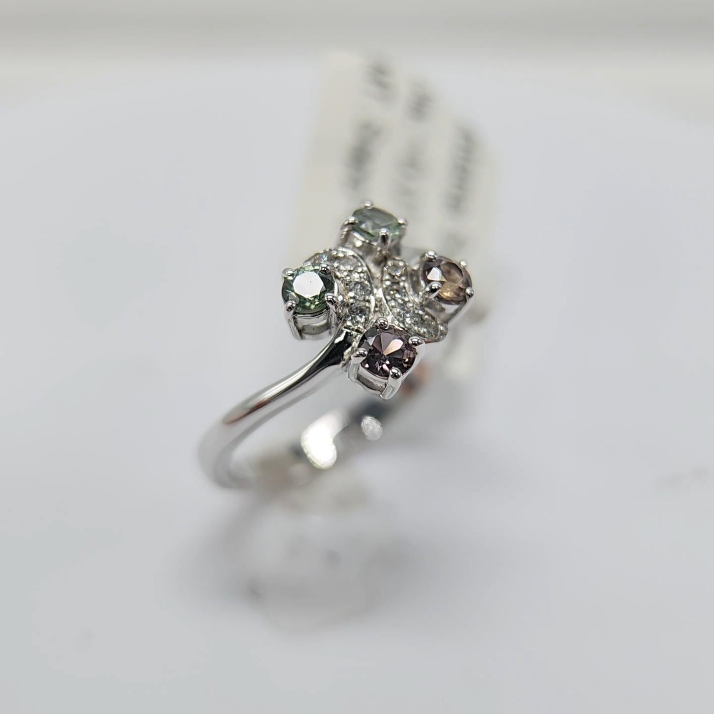 Natural Color Change Montana Sapphire and Diamond Ring 18 Karat White Gold For Sale 3