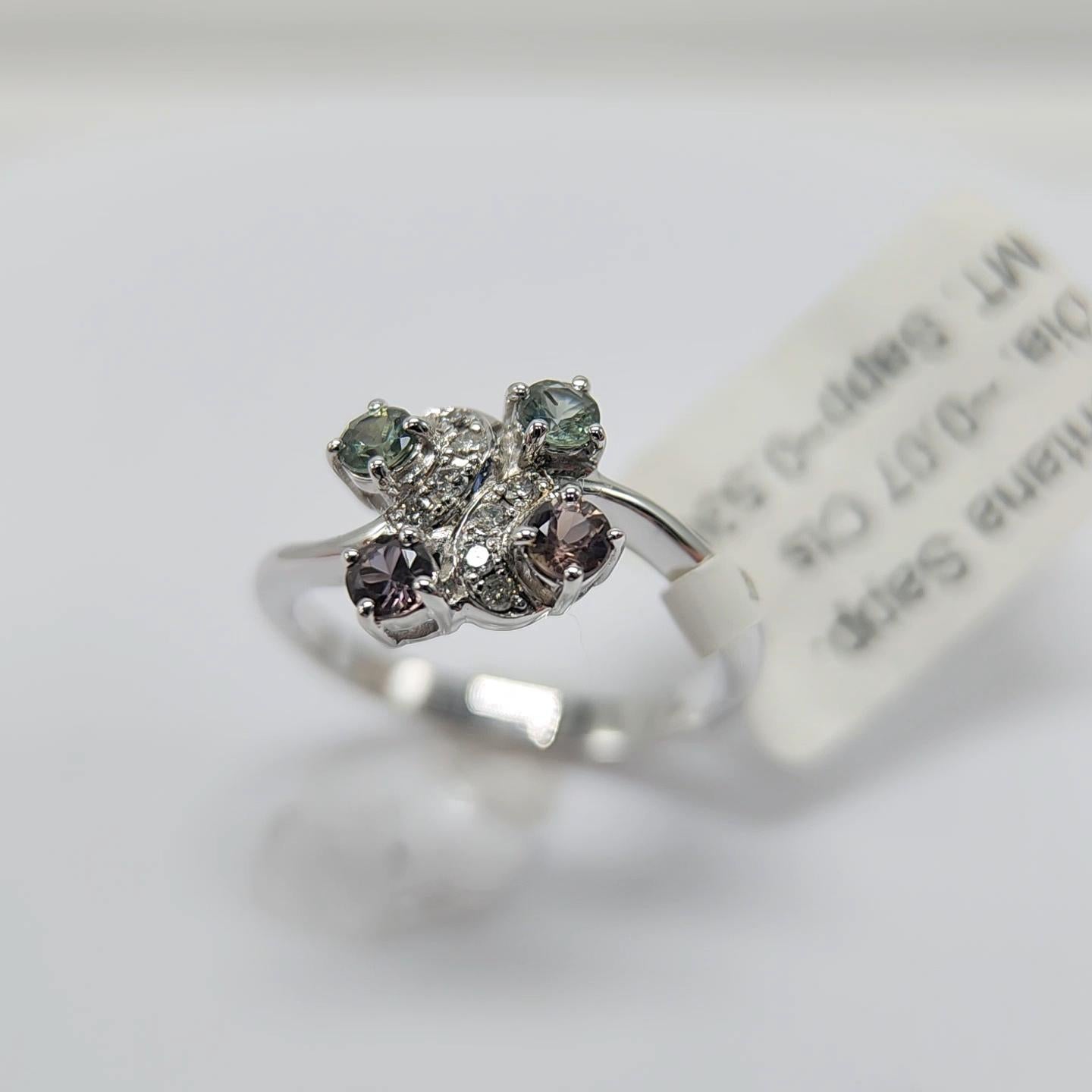 Natural Color Change Montana Sapphire and Diamond Ring 18 Karat White Gold For Sale 4