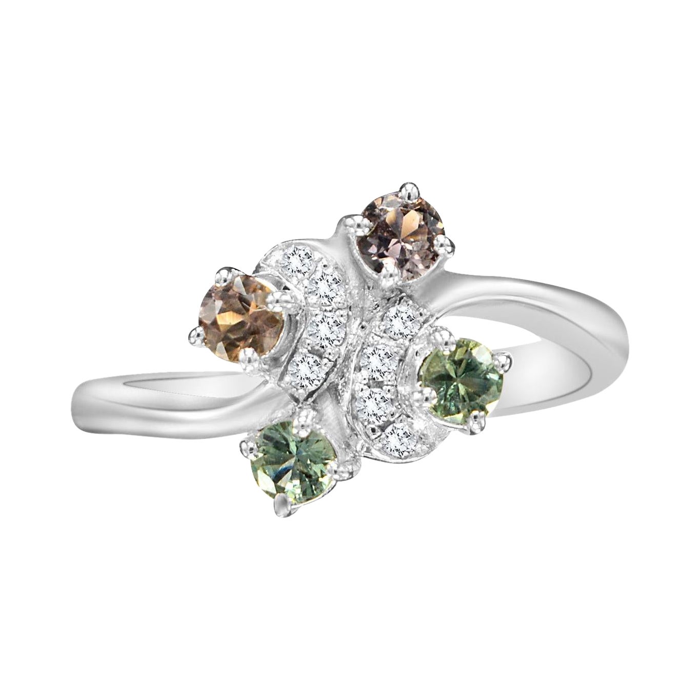 Anello con zaffiro Montana e diamante naturale con cambio di colore, oro bianco 18 carati