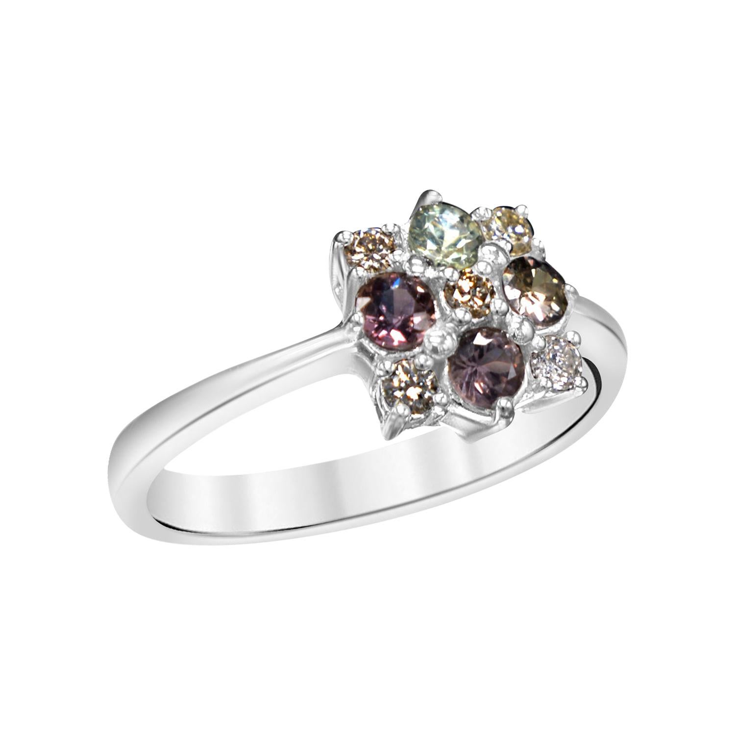 Natural Color Change Montana Sapphire and Diamond Ring 18 Karat White Gold