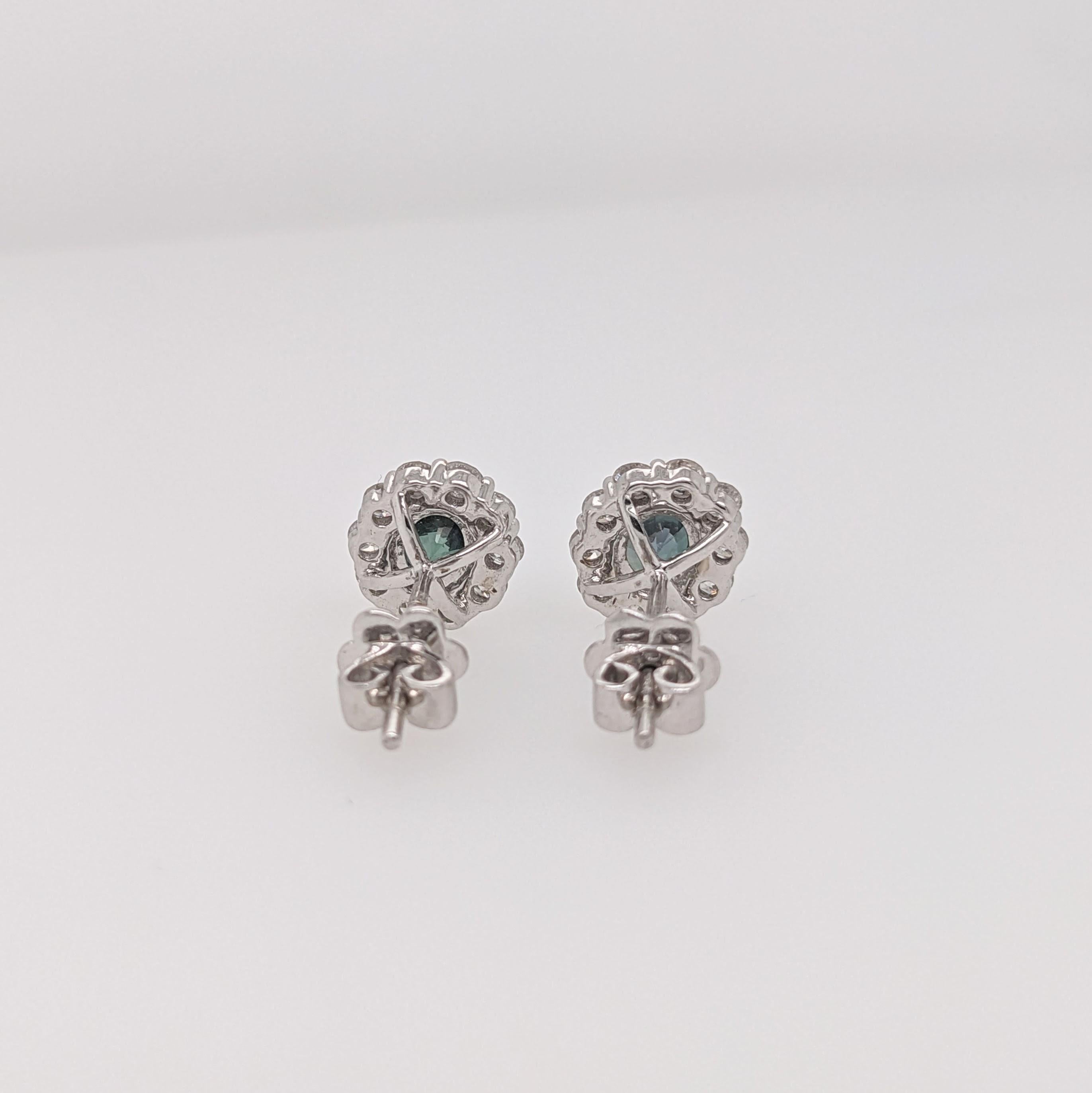 Oval Cut Natural Color Changing Alexandrite Studs in 14K White Gold with a Diamond Halo For Sale