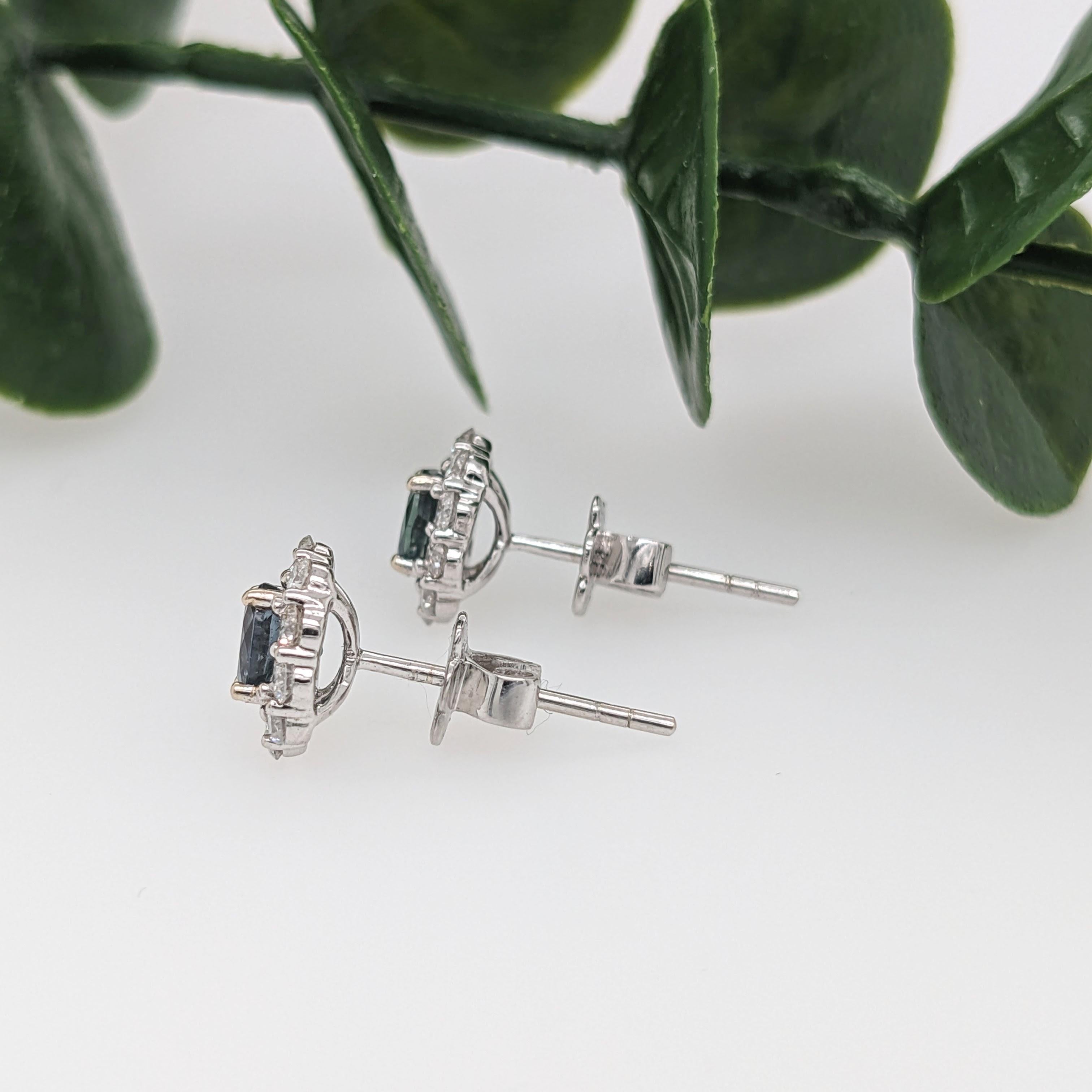 Women's or Men's Natural Color Changing Alexandrite Studs in 14K White Gold with a Diamond Halo For Sale