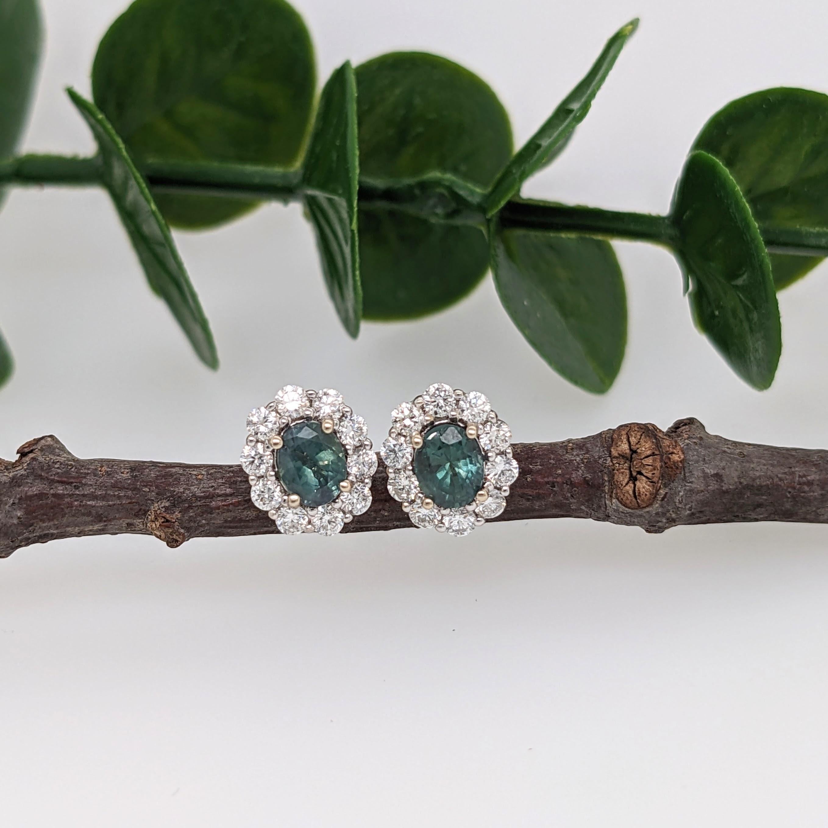 Natural Color Changing Alexandrite Studs in 14K White Gold with a Diamond Halo For Sale 2