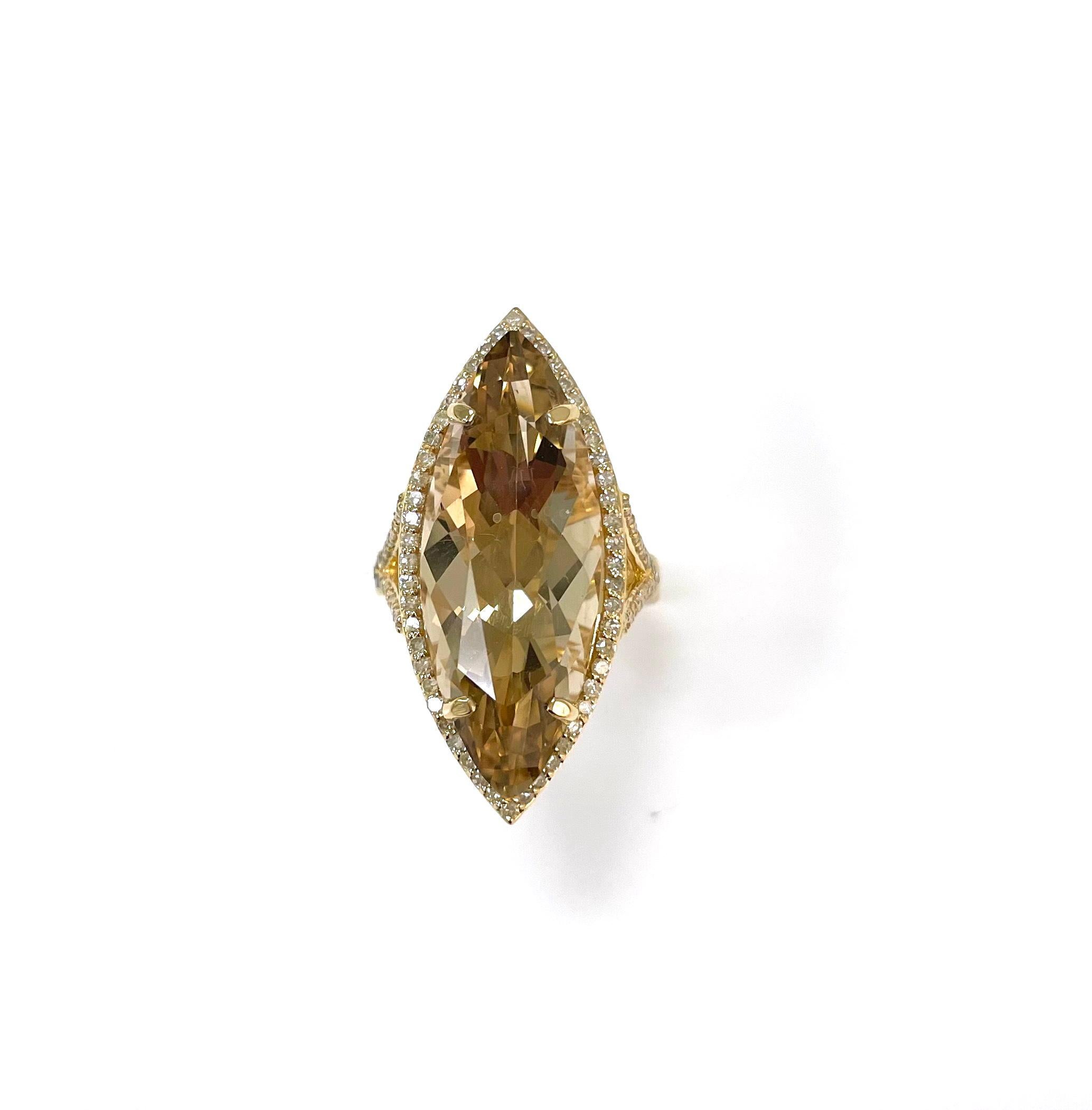 Natural Color Citrine with Pave Diamonds Paradizia Ring For Sale 4