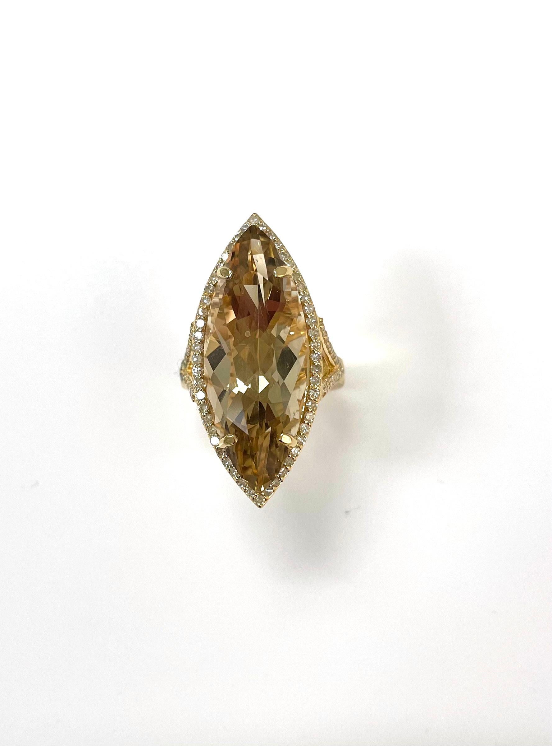 Natural Color Citrine with Pave Diamonds Paradizia Ring For Sale 6